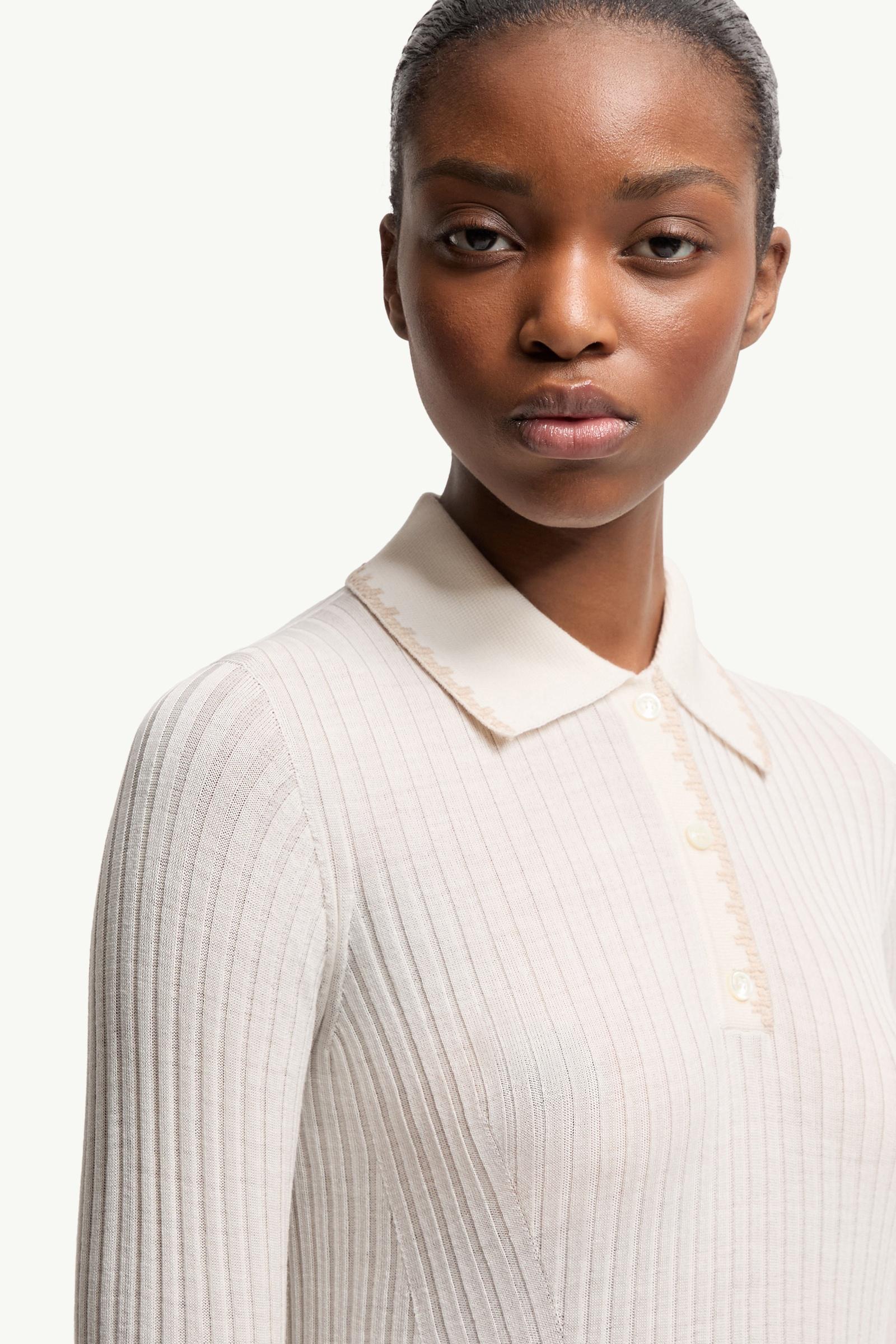 Moncler Wool Long Sleeve Polo Shirt White Ivory White Ivory