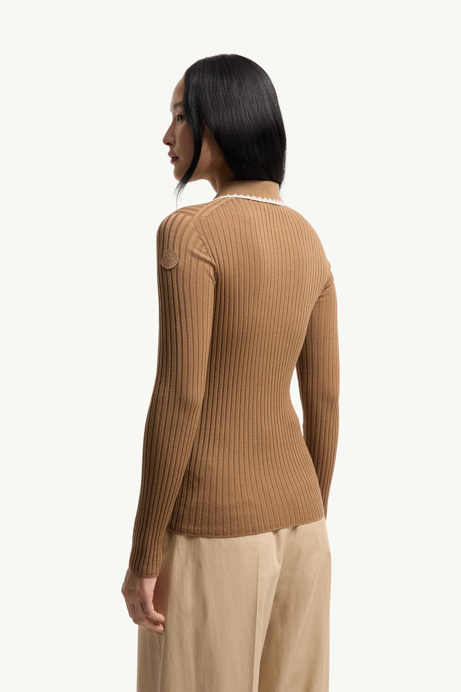 Moncler Wool Long Sleeve Polo Shirt Beige Beige