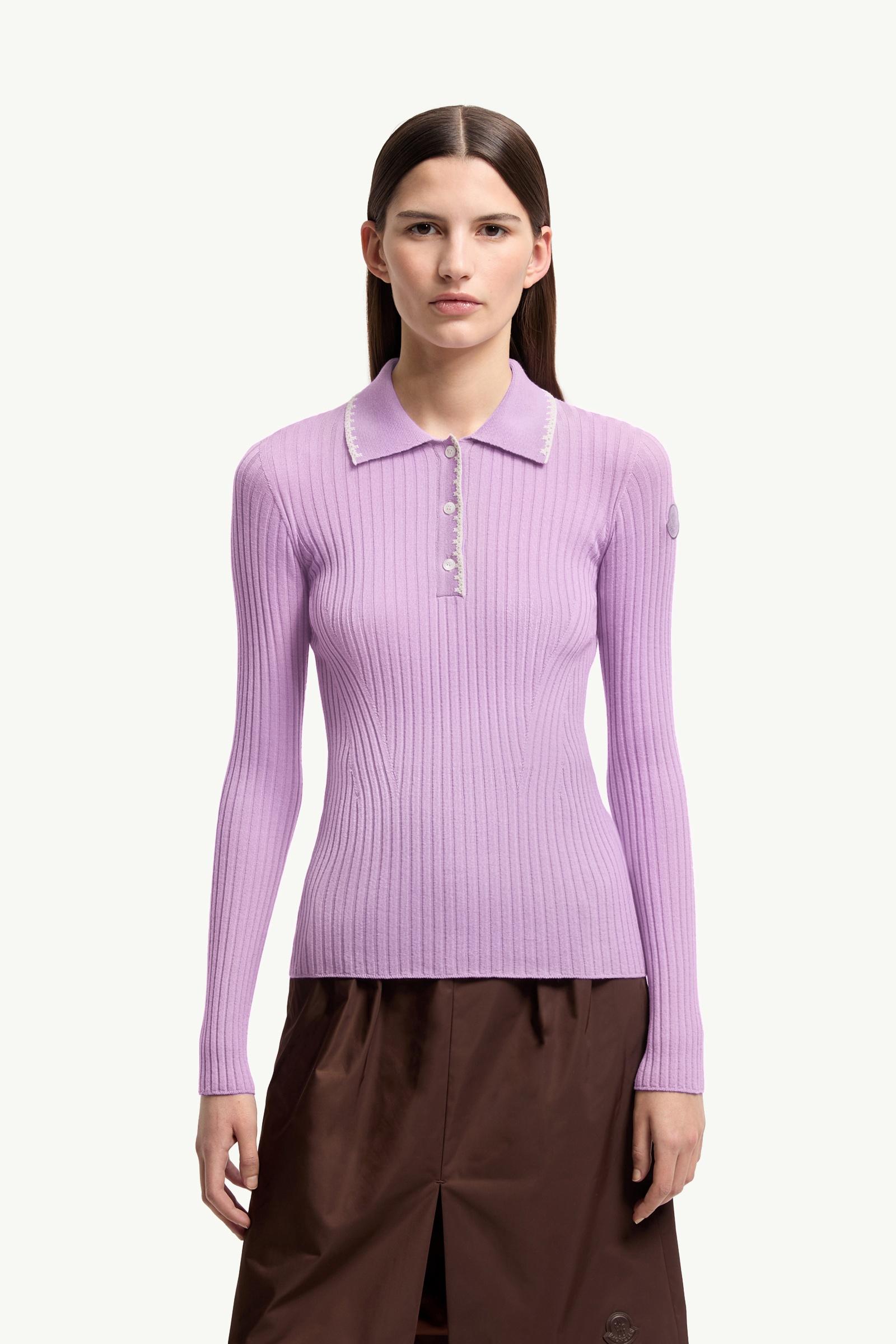 Moncler Wool Long Sleeve Polo Shirt Lilac Lilac