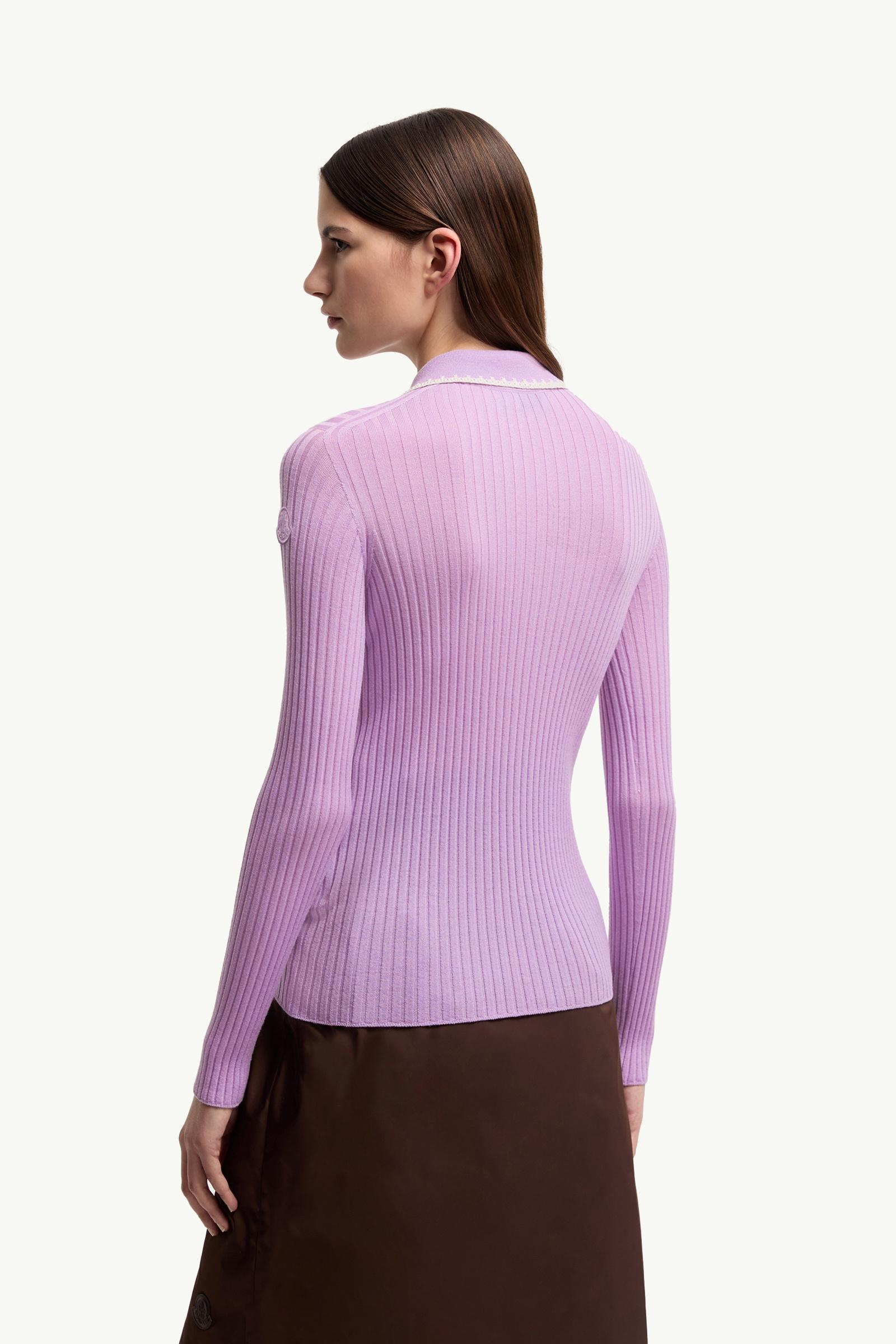 Moncler Wool Long Sleeve Polo Shirt Lilac Lilac