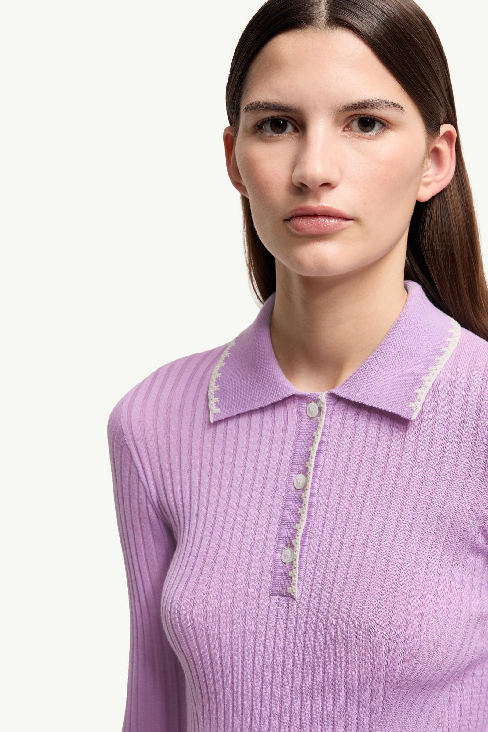 Moncler Wool Long Sleeve Polo Shirt Lilac Lilac