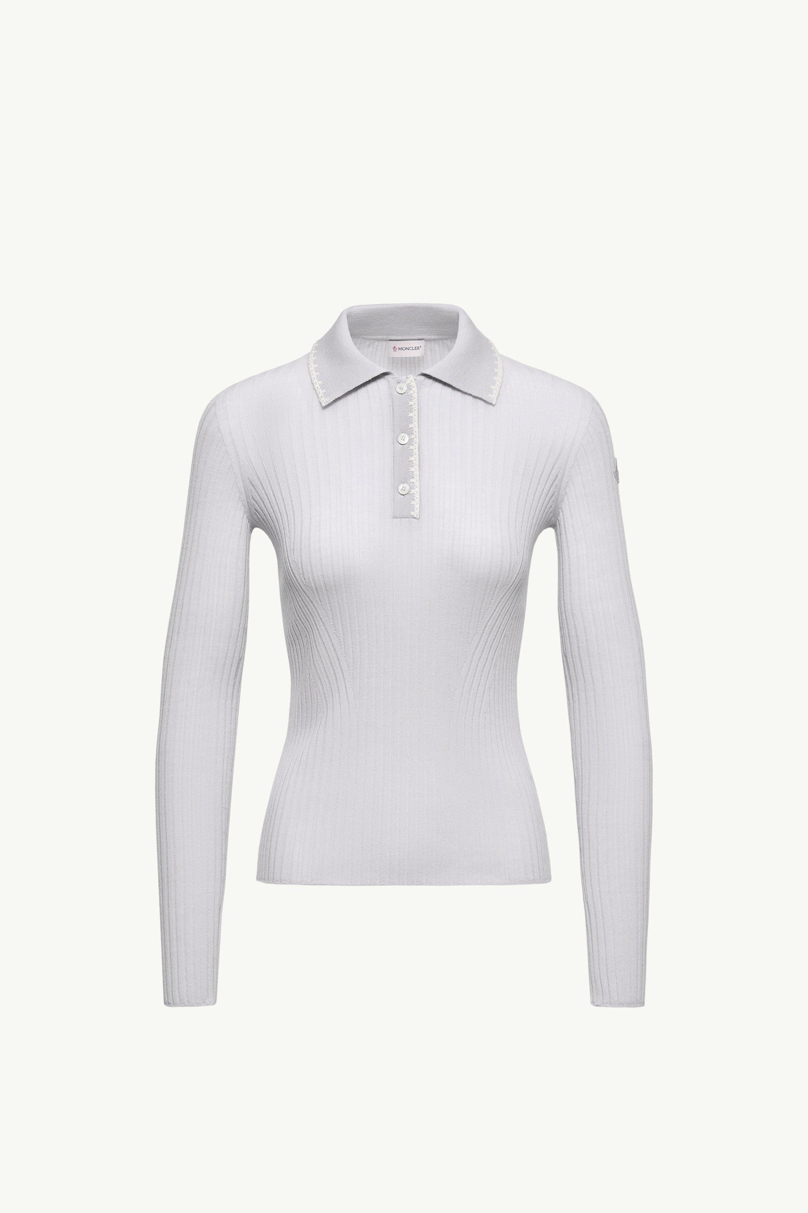 Moncler Wool Long Sleeve Polo Shirt Ice Blue Ice Blue