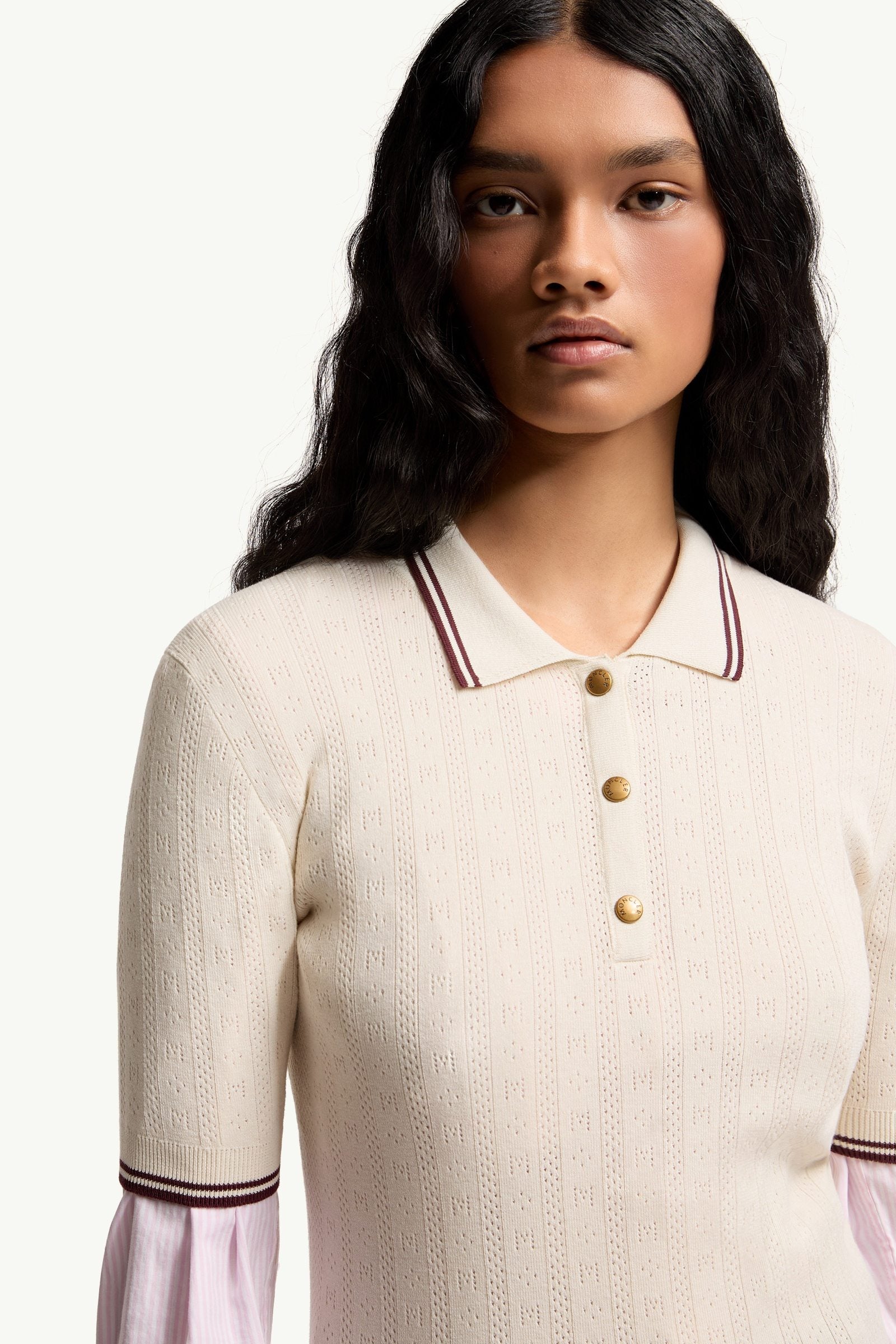 Moncler Rhombus & Logo Pattern Cotton Polo Shirt White Ivory White Ivory