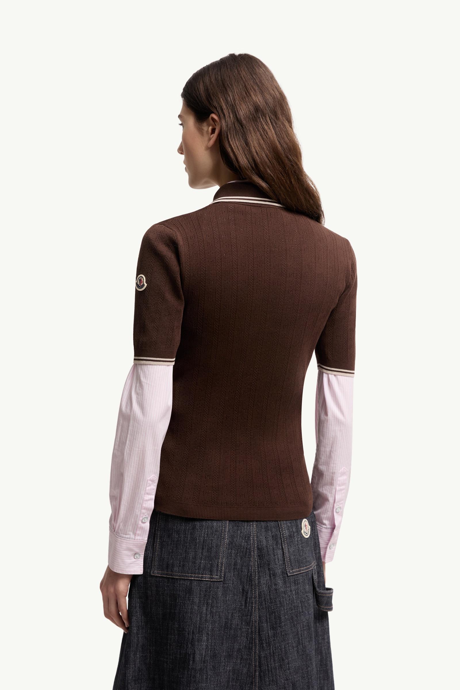 Moncler Rhombus & Logo Pattern Cotton Polo Shirt Brown Brown