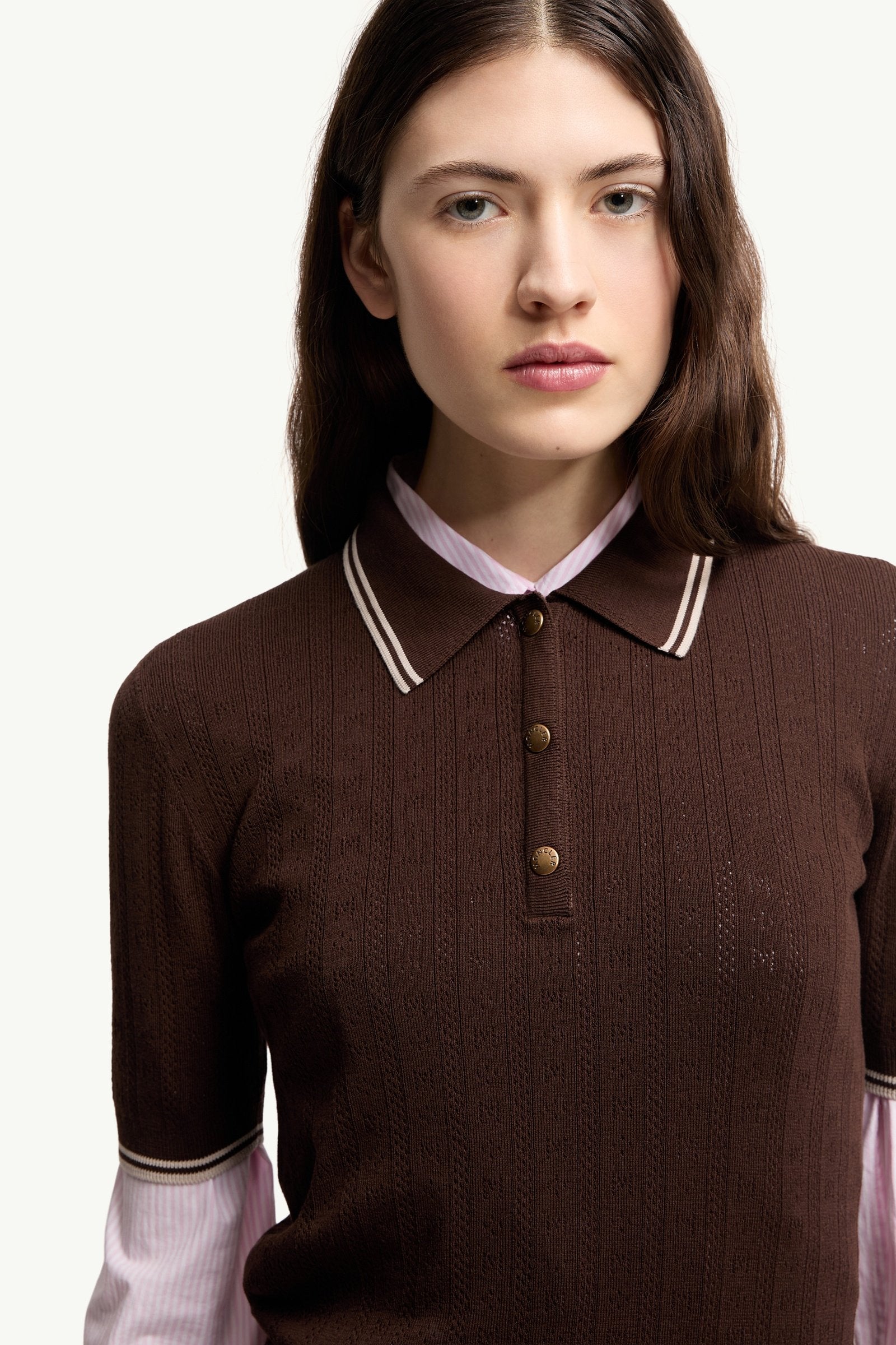 Moncler Rhombus & Logo Pattern Cotton Polo Shirt Brown Brown