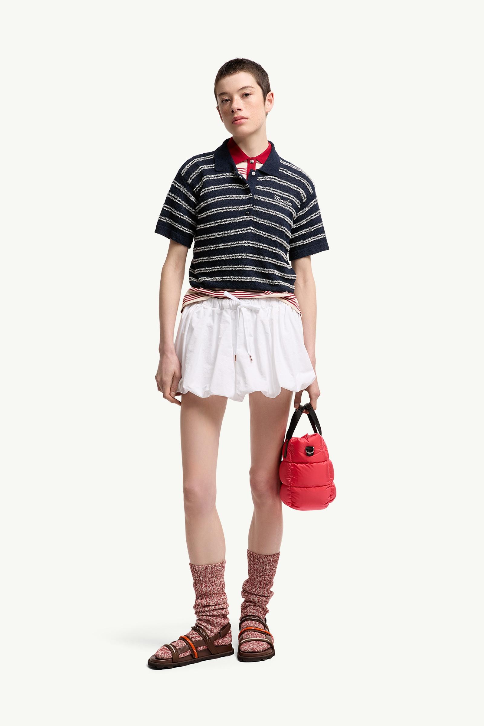Moncler Cotton Blend Bouclé Crêpe Polo Shirt Navy Blue Navy Blue