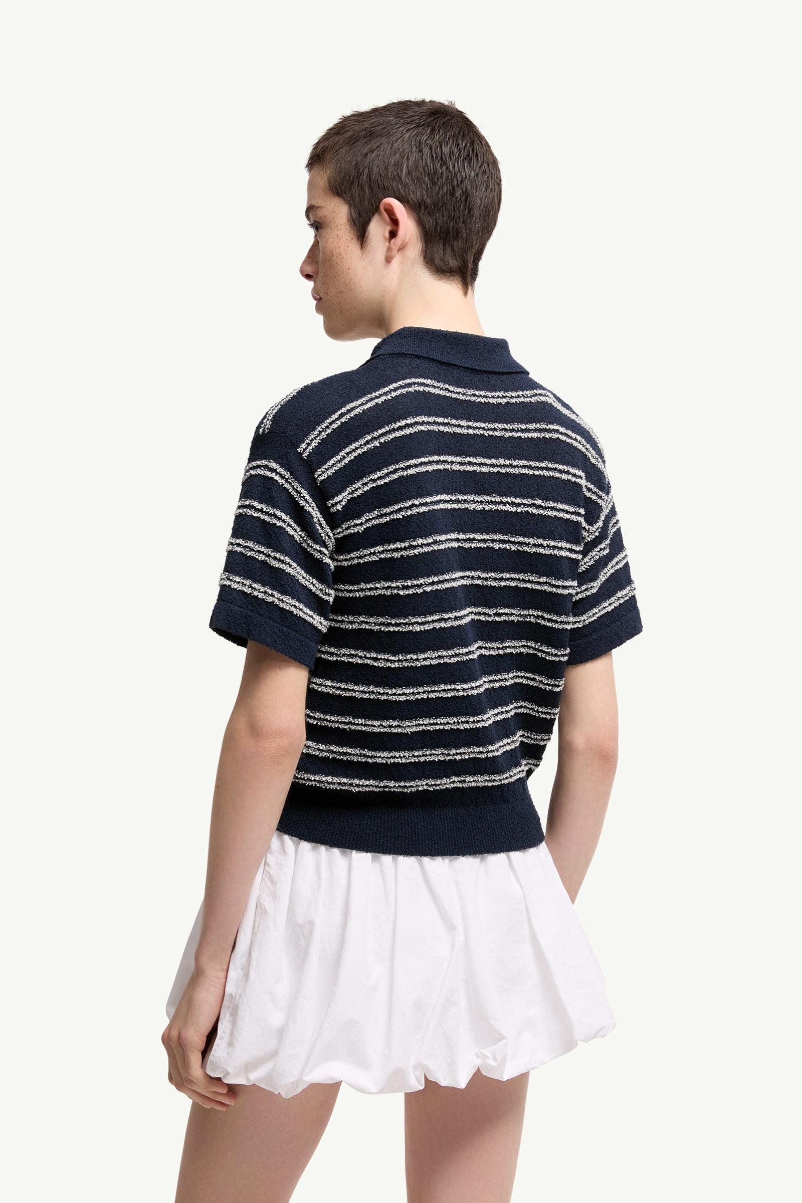 Moncler Cotton Blend Bouclé Crêpe Polo Shirt Navy Blue Navy Blue