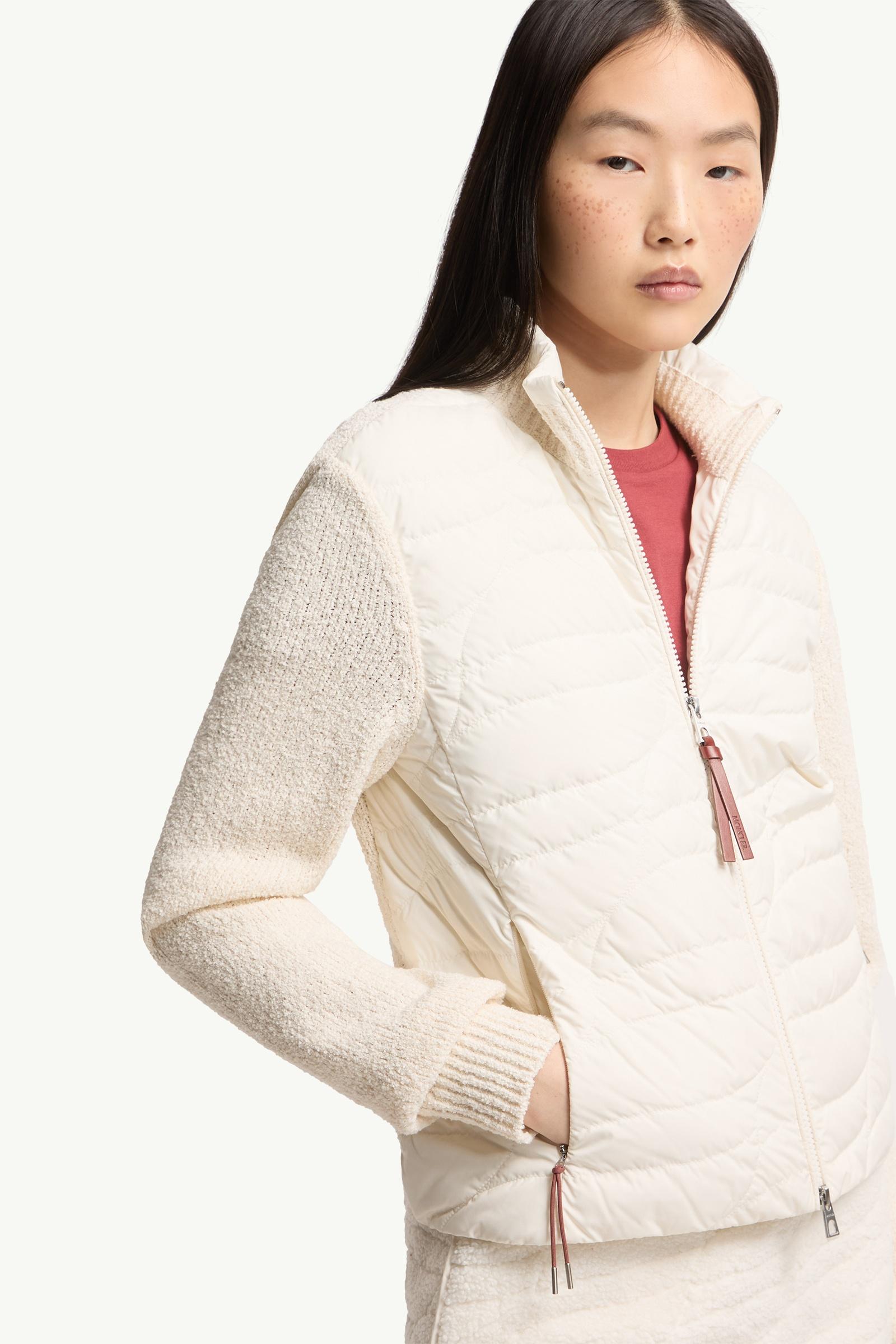 Moncler Cotton Blend Padded Zip-Up Cardigan White Ivory White Ivory