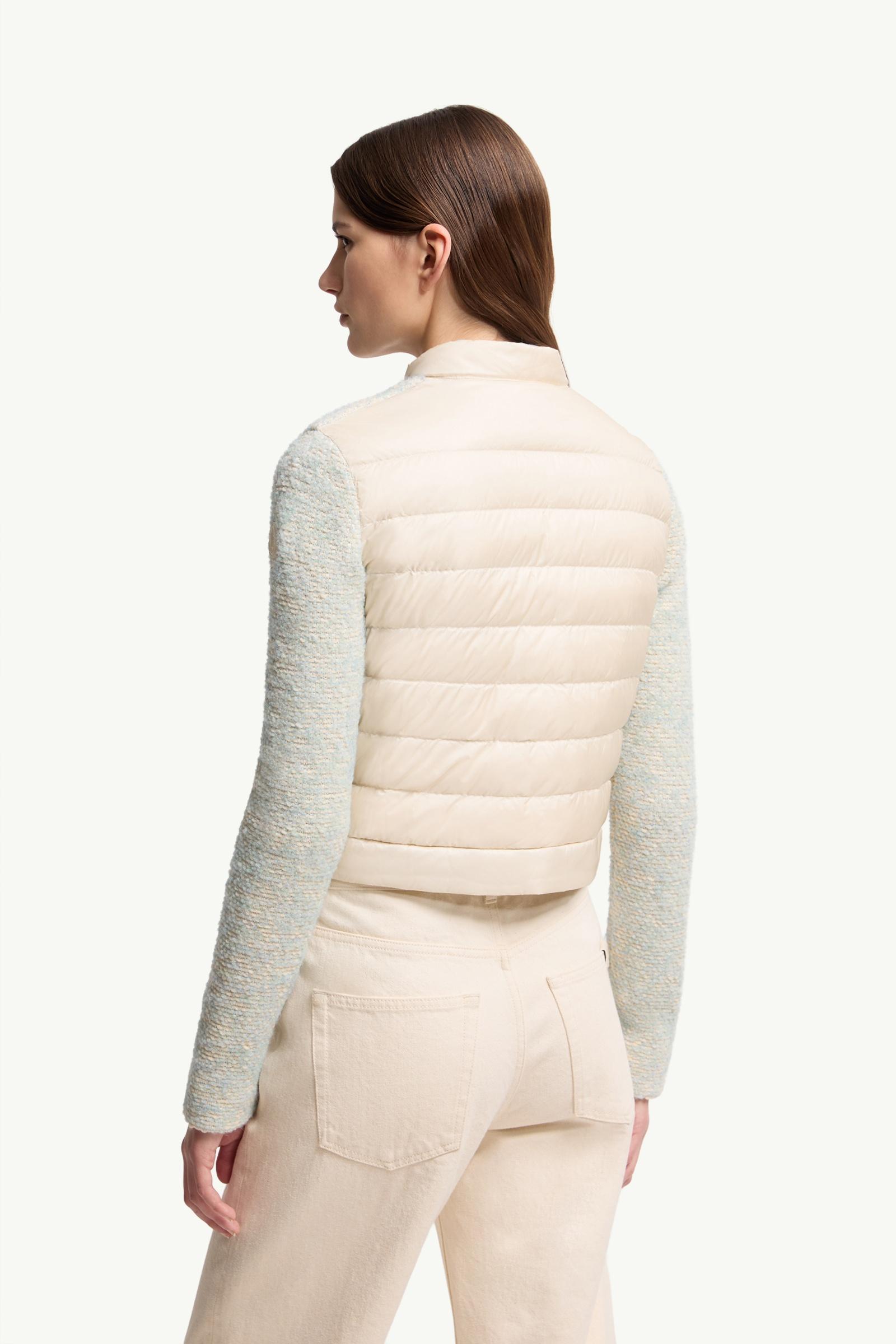 Moncler Wool & Alpaca Blend Padded Zip-Up Cardigan Light Blue & Beige Light Blue & Beige