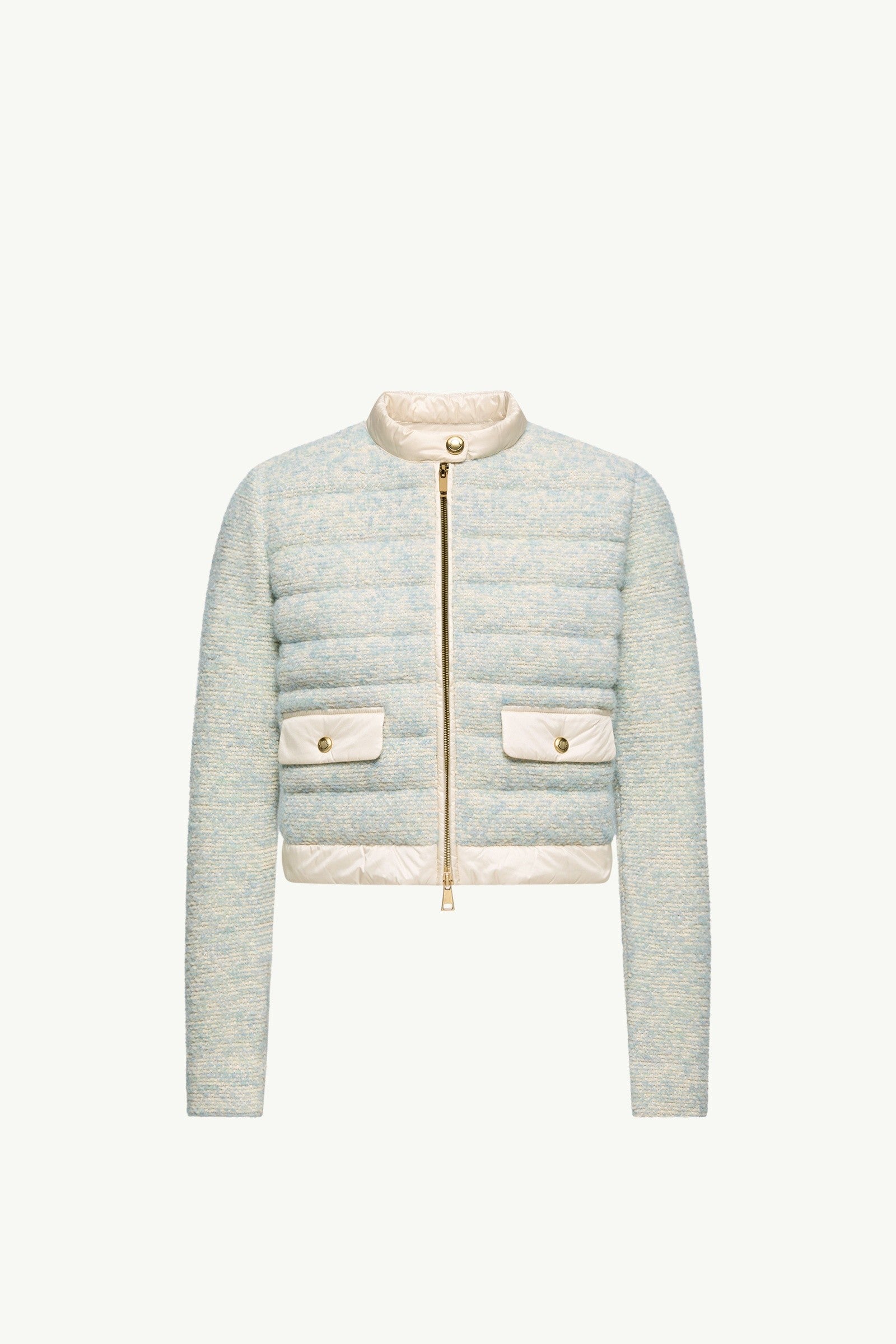 Moncler Wool & Alpaca Blend Padded Zip-Up Cardigan Light Blue & Beige Light Blue & Beige