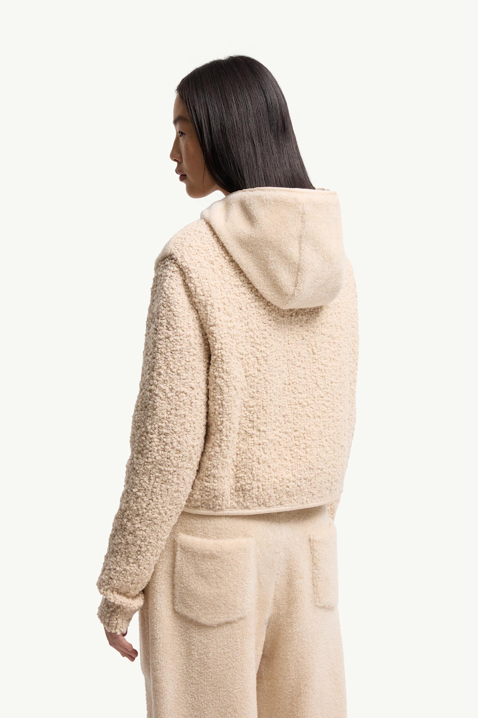 Moncler Bouclé & Teddy Zip-Up Hoodie White Ivory White Ivory
