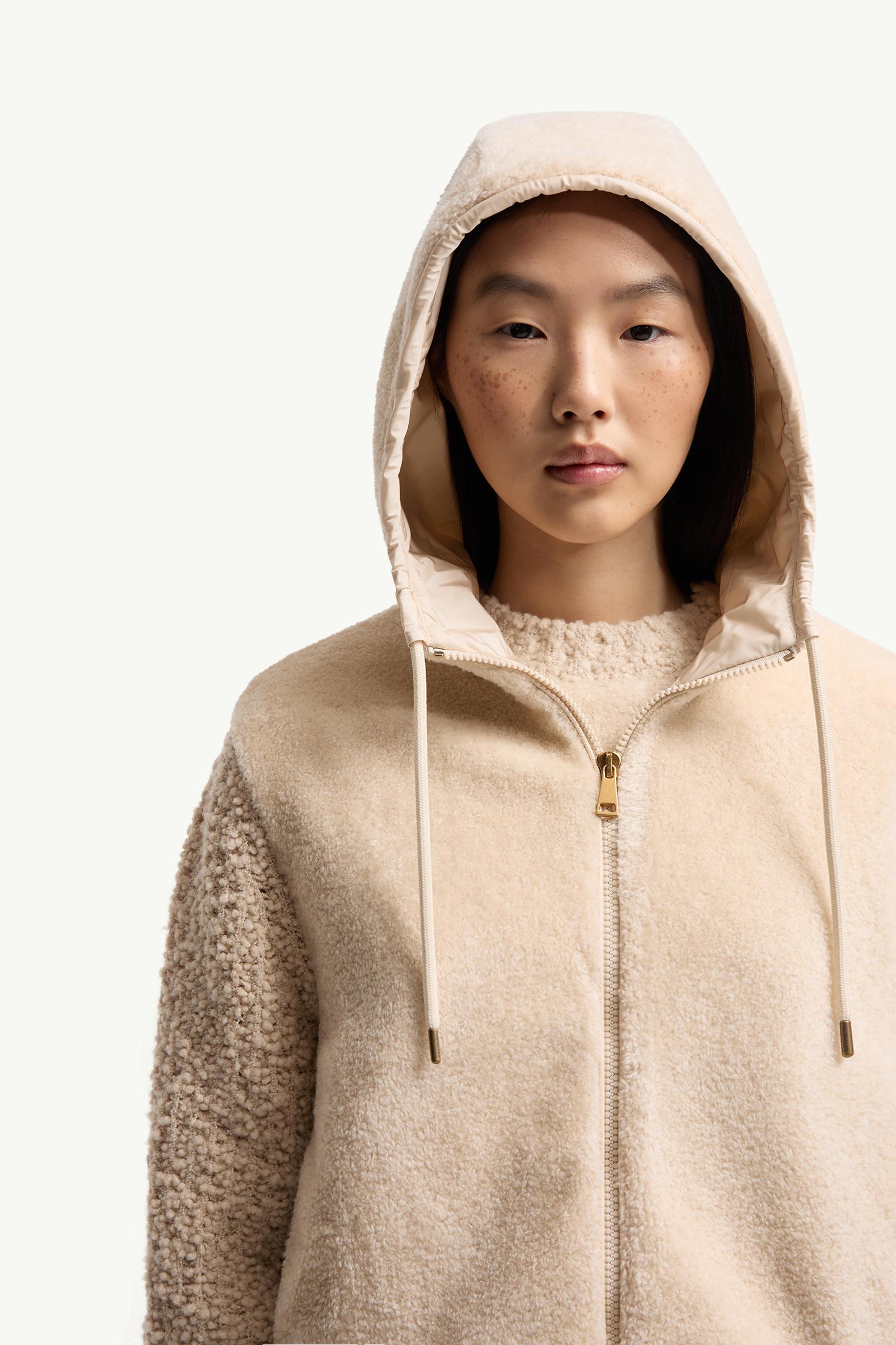 Moncler Bouclé & Teddy Zip-Up Hoodie White Ivory White Ivory