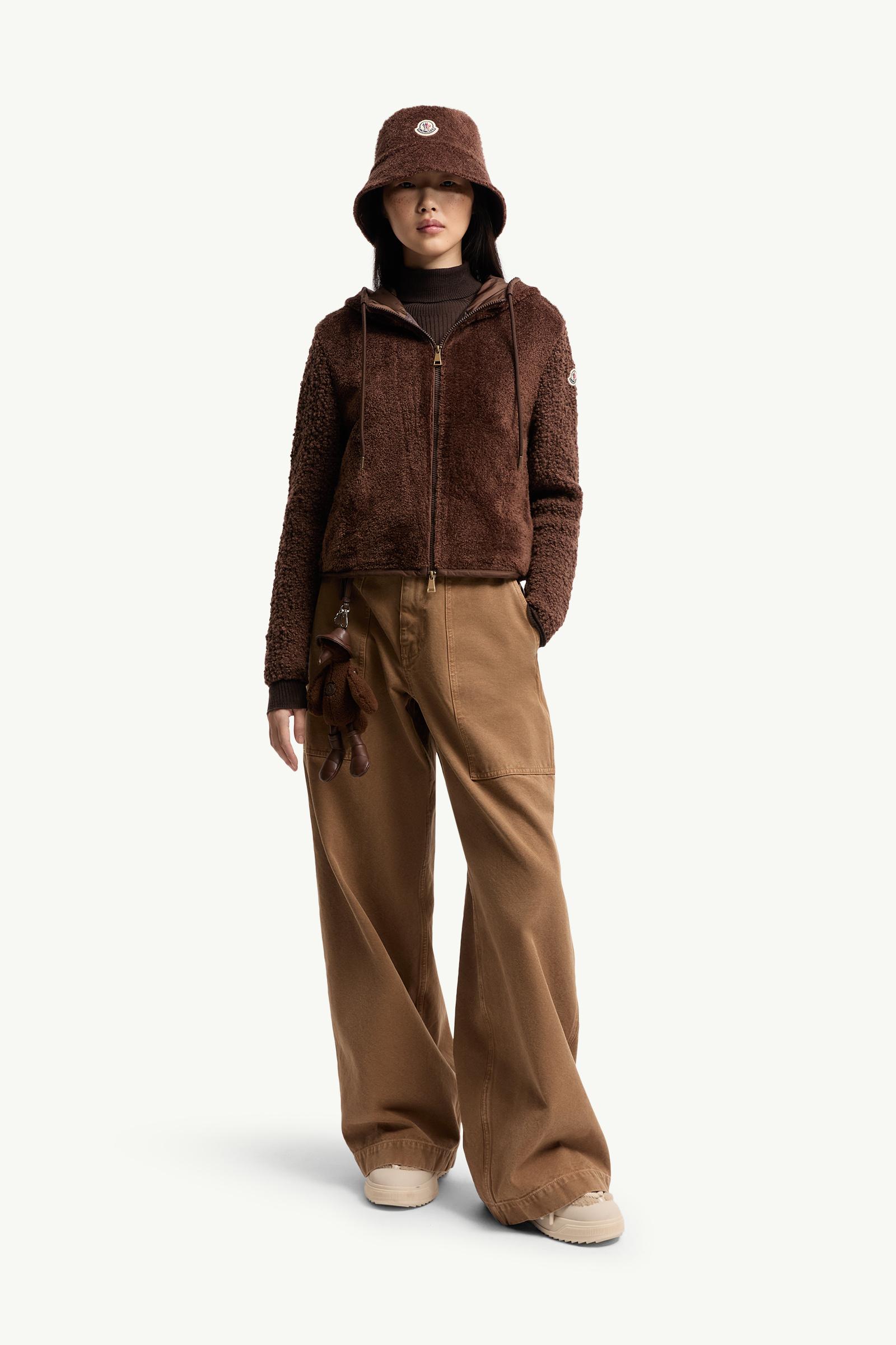Moncler Bouclé & Teddy Zip-Up Hoodie Brown Brown
