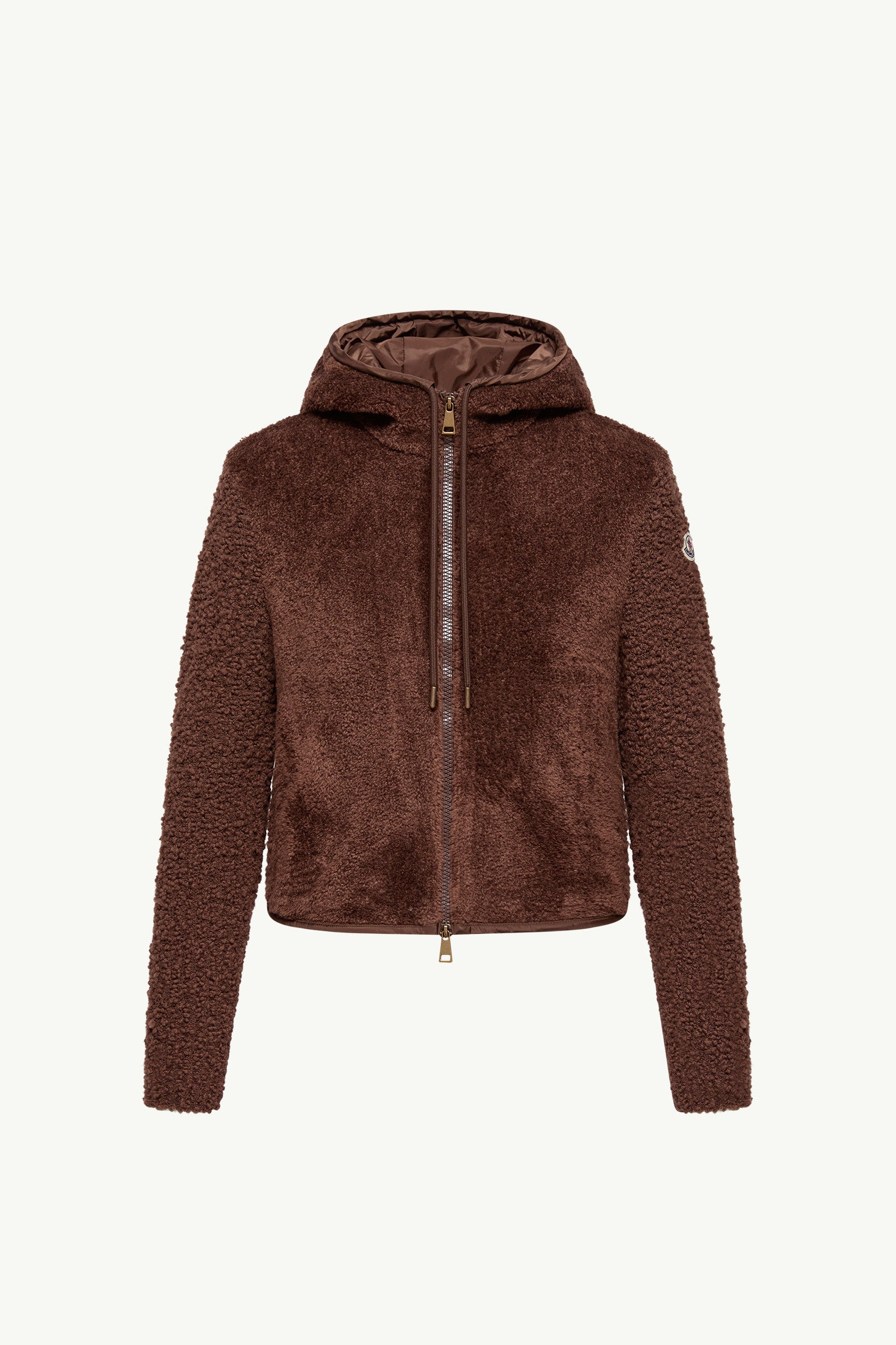 Moncler Bouclé & Teddy Zip-Up Hoodie Brown Brown