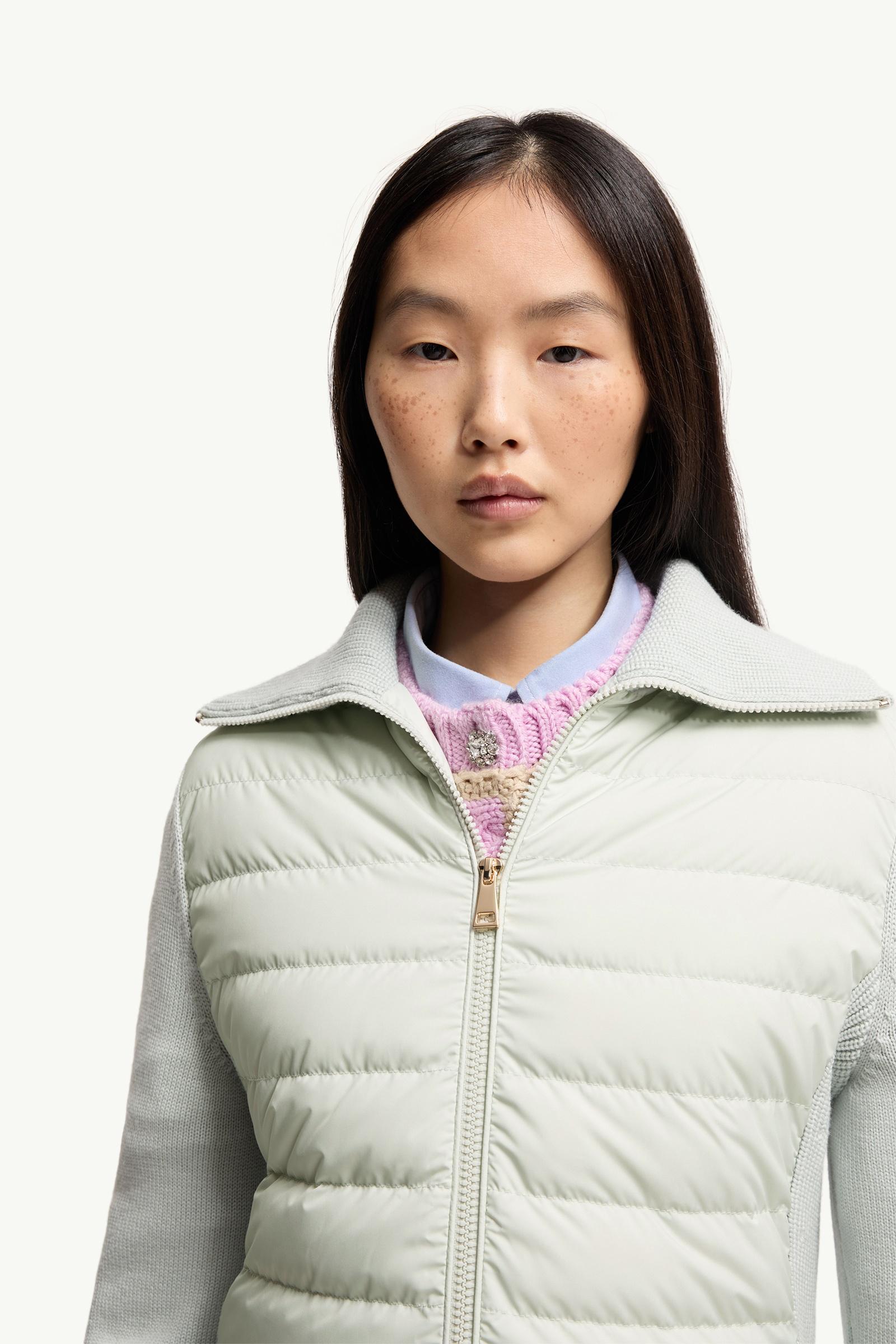 Moncler Padded Wool Zip-Up Cardigan Light Green Light Green