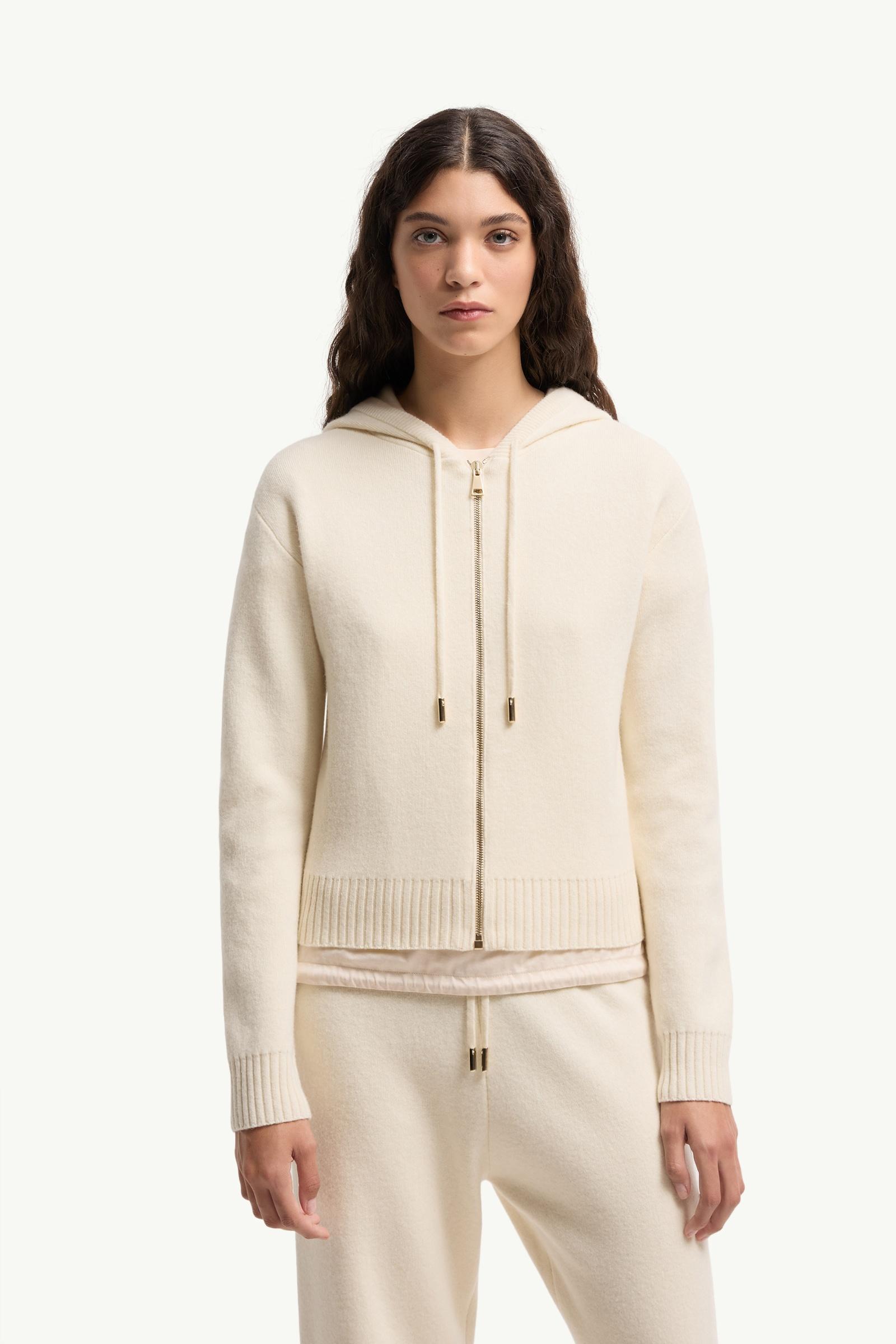 Moncler Cashmere & Wool Zip-Up Hoodie White Ivory White Ivory