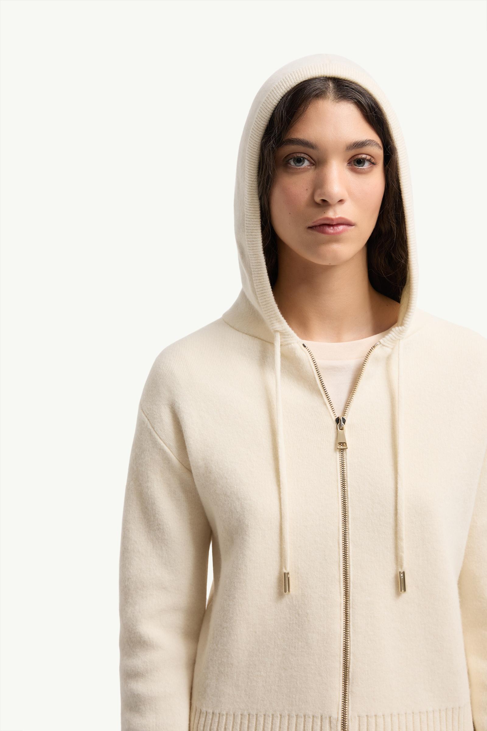Moncler Cashmere & Wool Zip-Up Hoodie White Ivory White Ivory