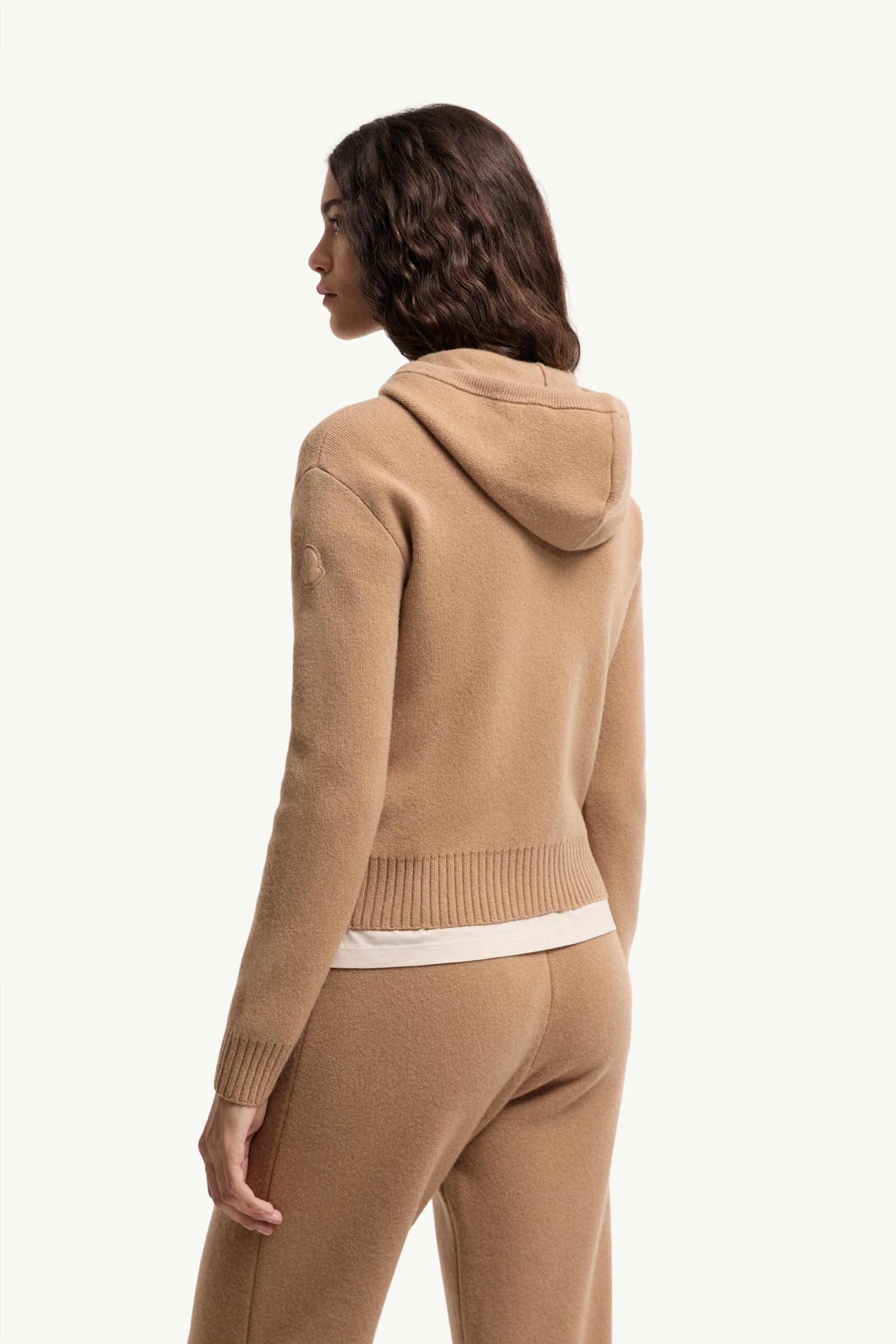 Moncler Cashmere & Wool Zip-Up Hoodie Camel Beige Camel Beige