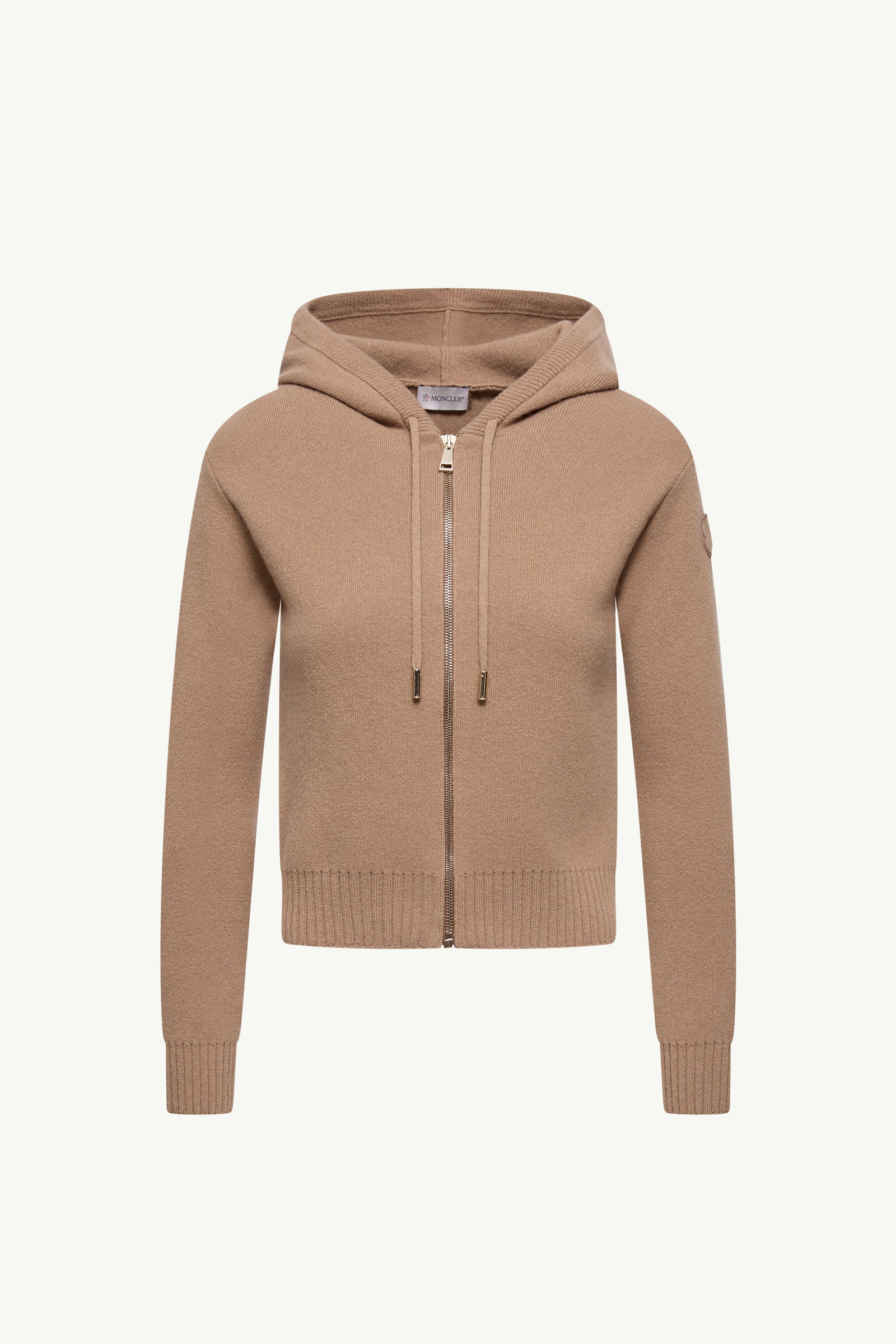 Moncler Cashmere & Wool Zip-Up Hoodie Camel Beige Camel Beige
