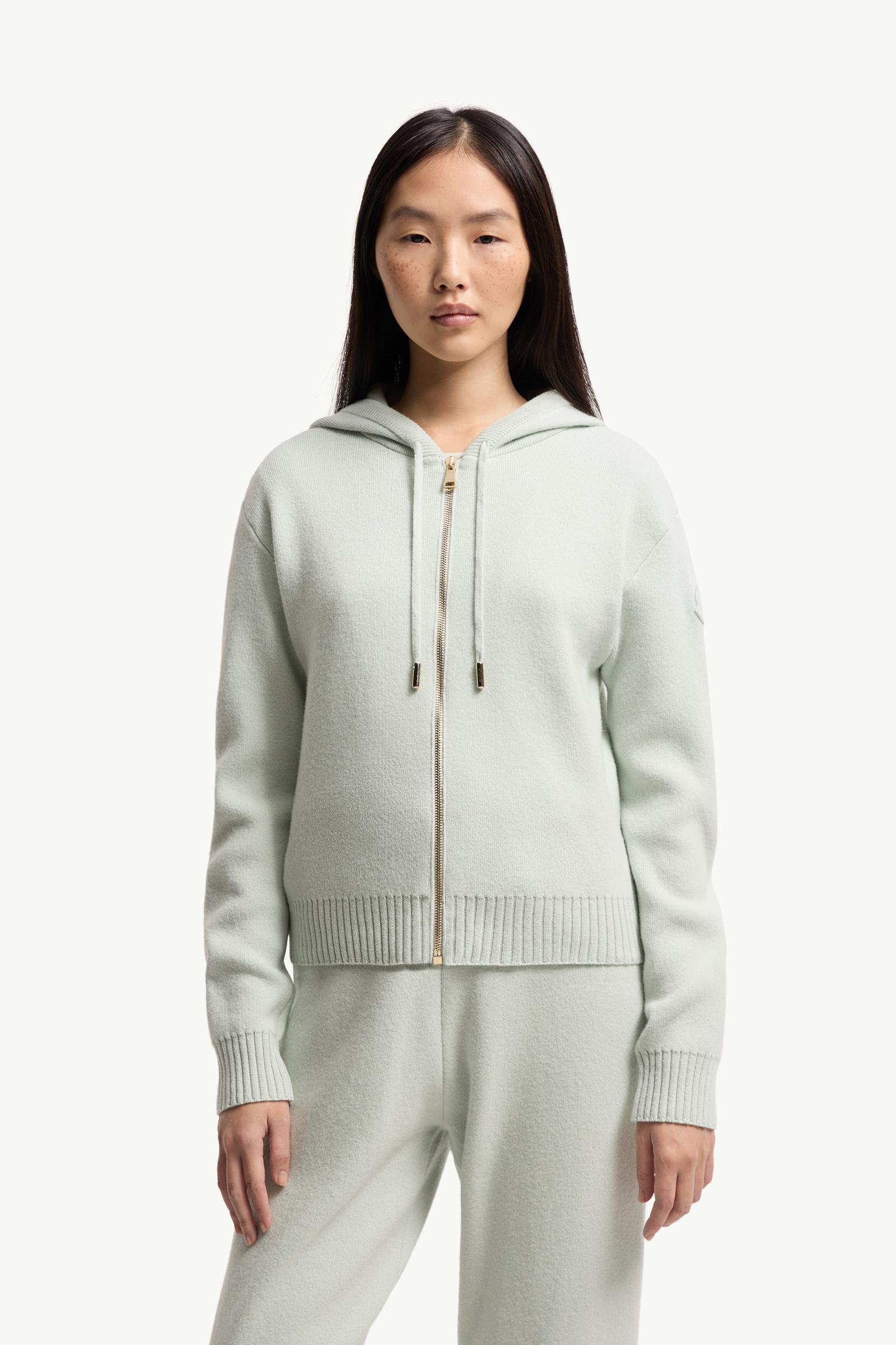 Moncler Cashmere & Wool Zip-Up Hoodie Light Green Light Green