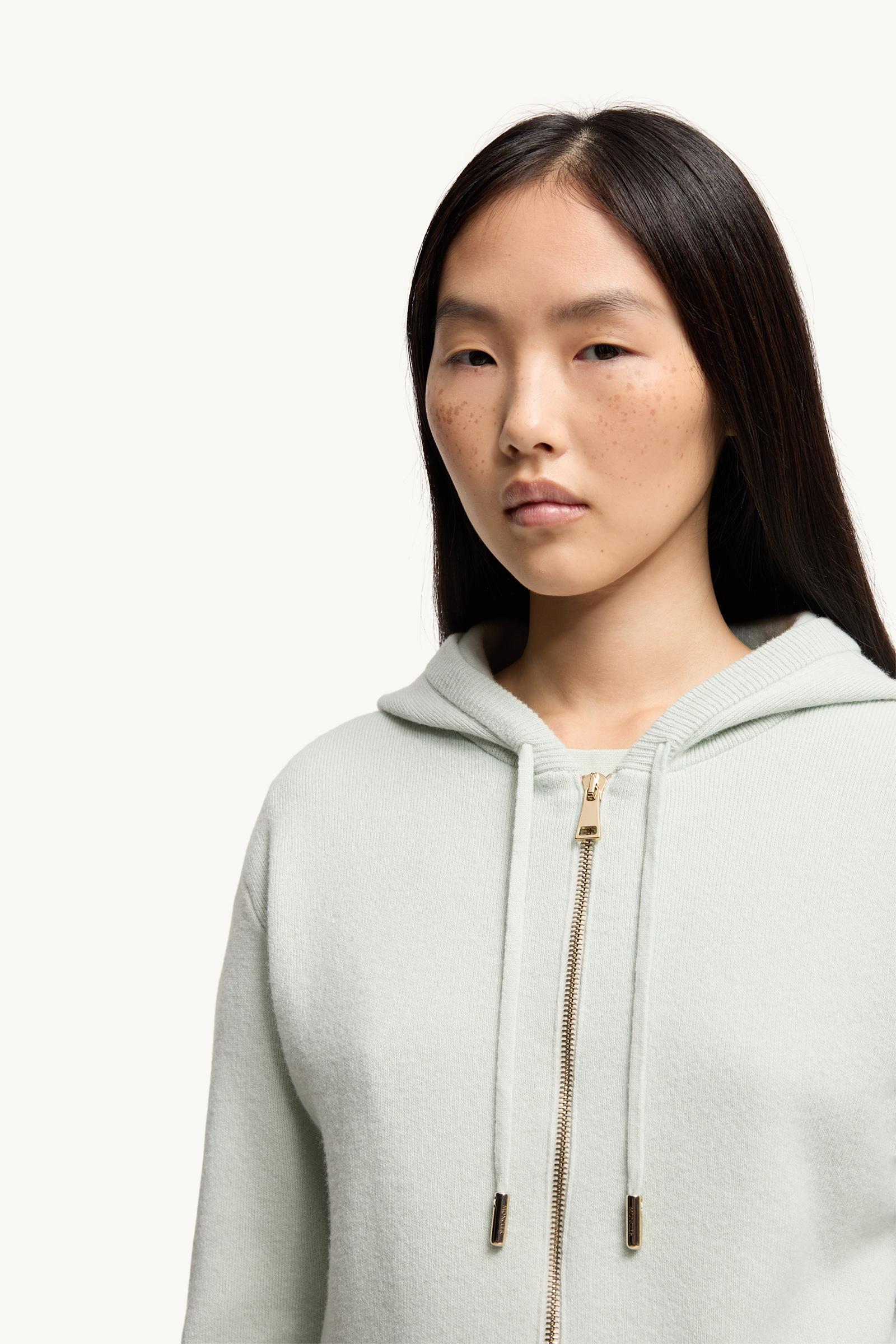 Moncler Cashmere & Wool Zip-Up Hoodie Light Green Light Green