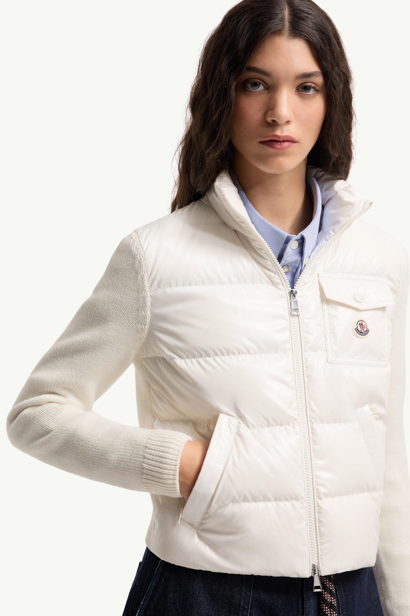 Moncler Padded Zip-Up Wool Cardigan White White