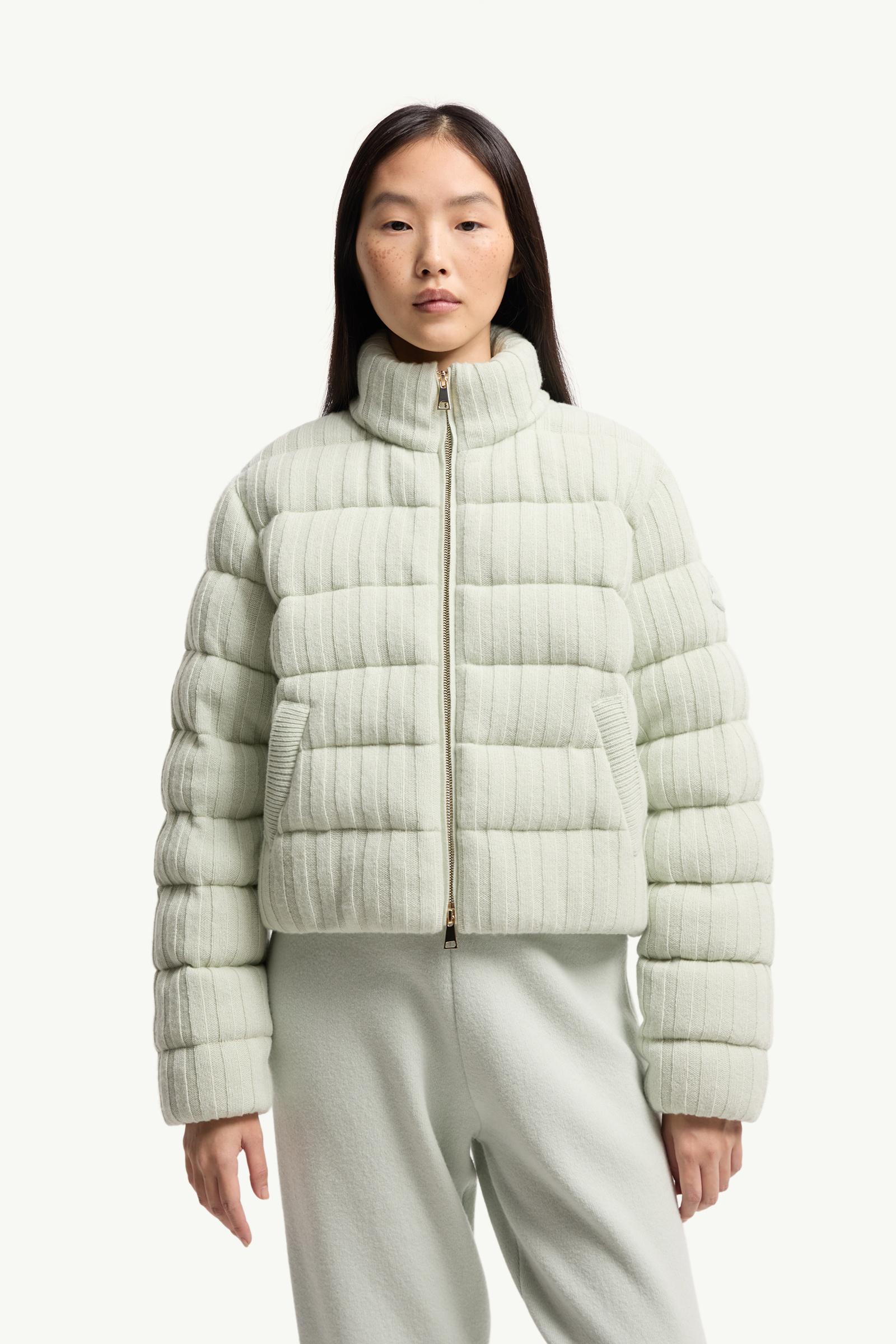 Moncler Wool & Cashmere Blend Padded Cardigan Light Green Light Green