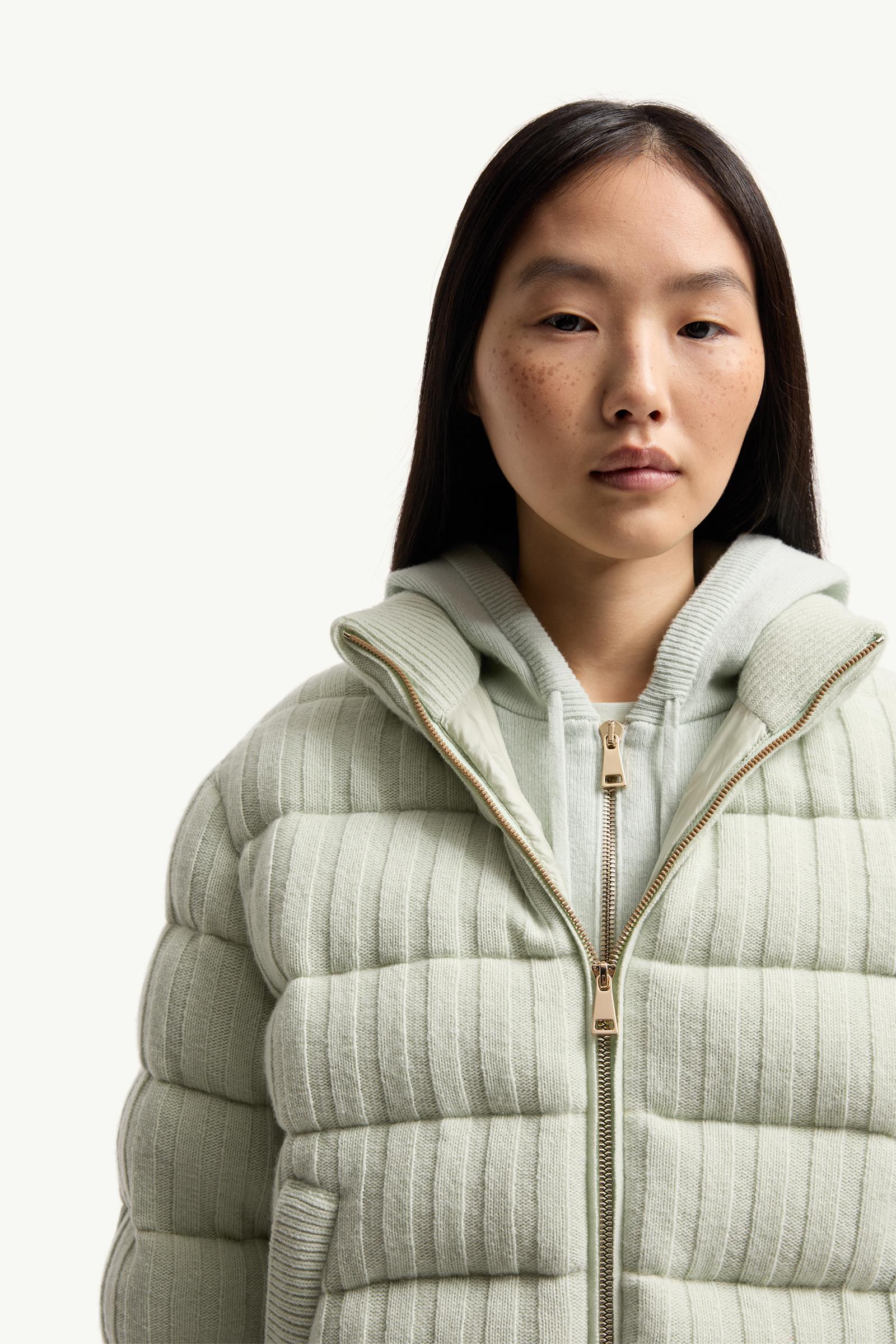 Moncler Wool & Cashmere Blend Padded Cardigan Light Green Light Green