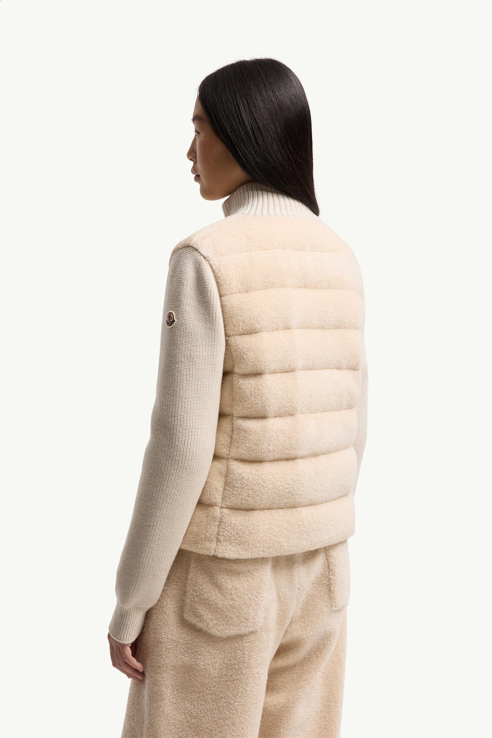 Moncler Padded Teddy & Wool Zip-Up Cardigan White Ivory White Ivory