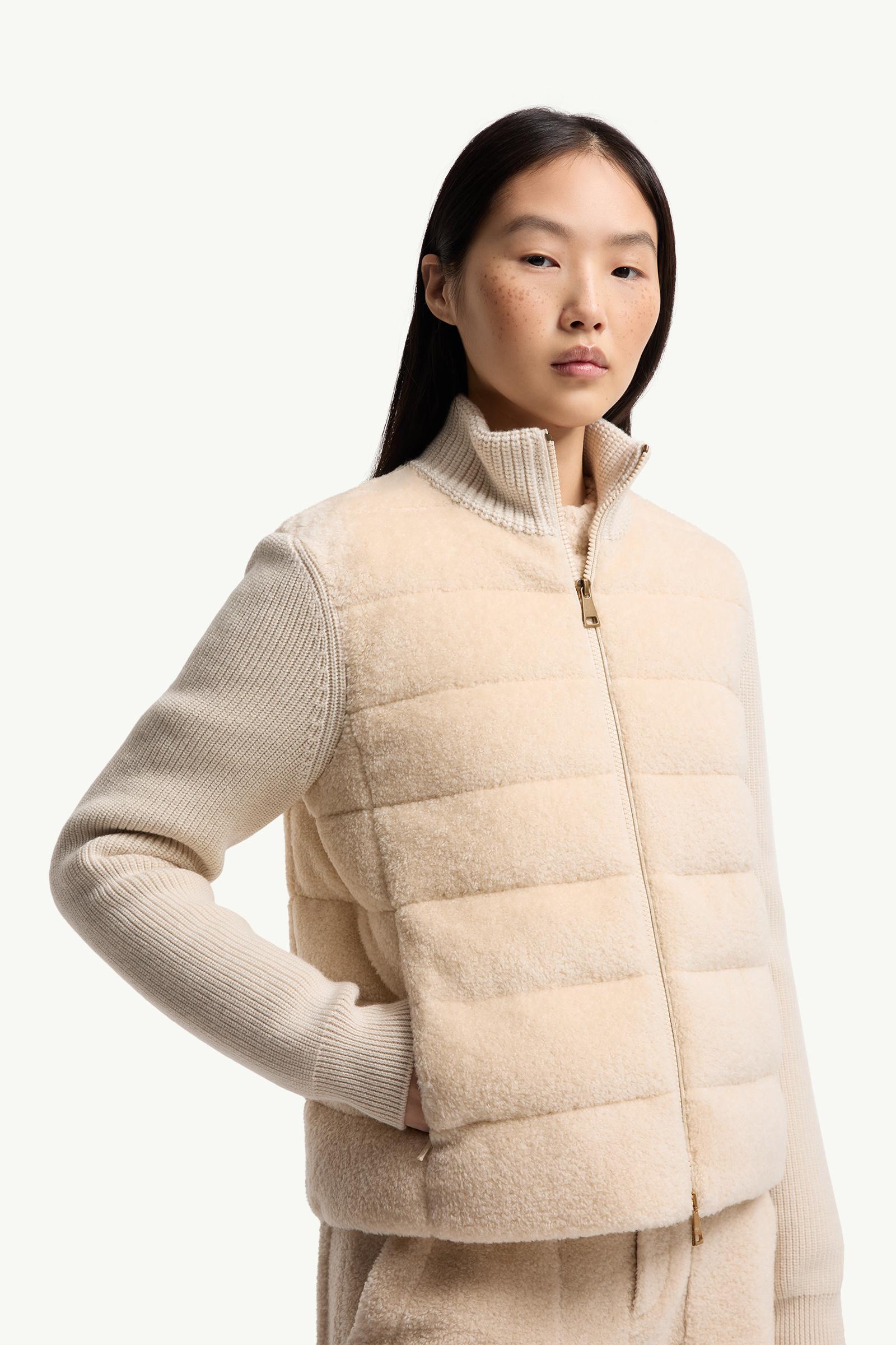 Moncler Padded Teddy & Wool Zip-Up Cardigan White Ivory White Ivory