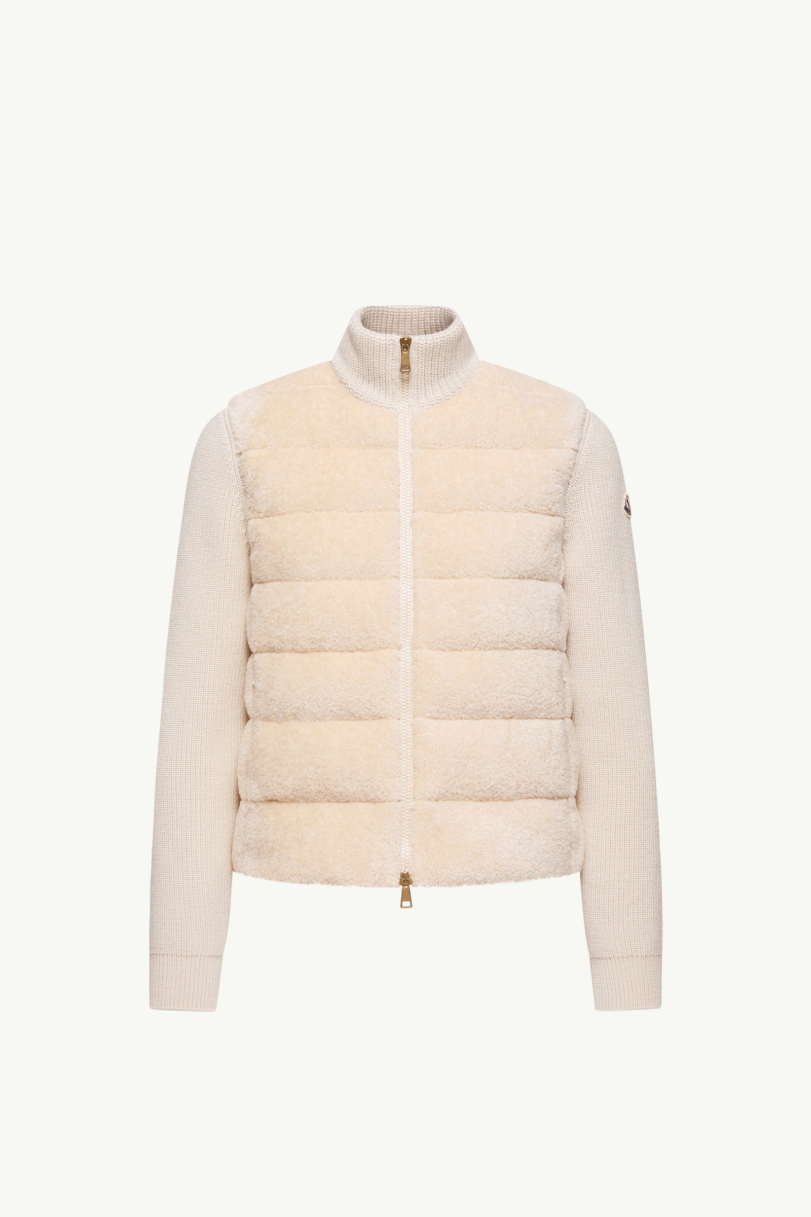 Moncler Padded Teddy & Wool Zip-Up Cardigan White Ivory White Ivory