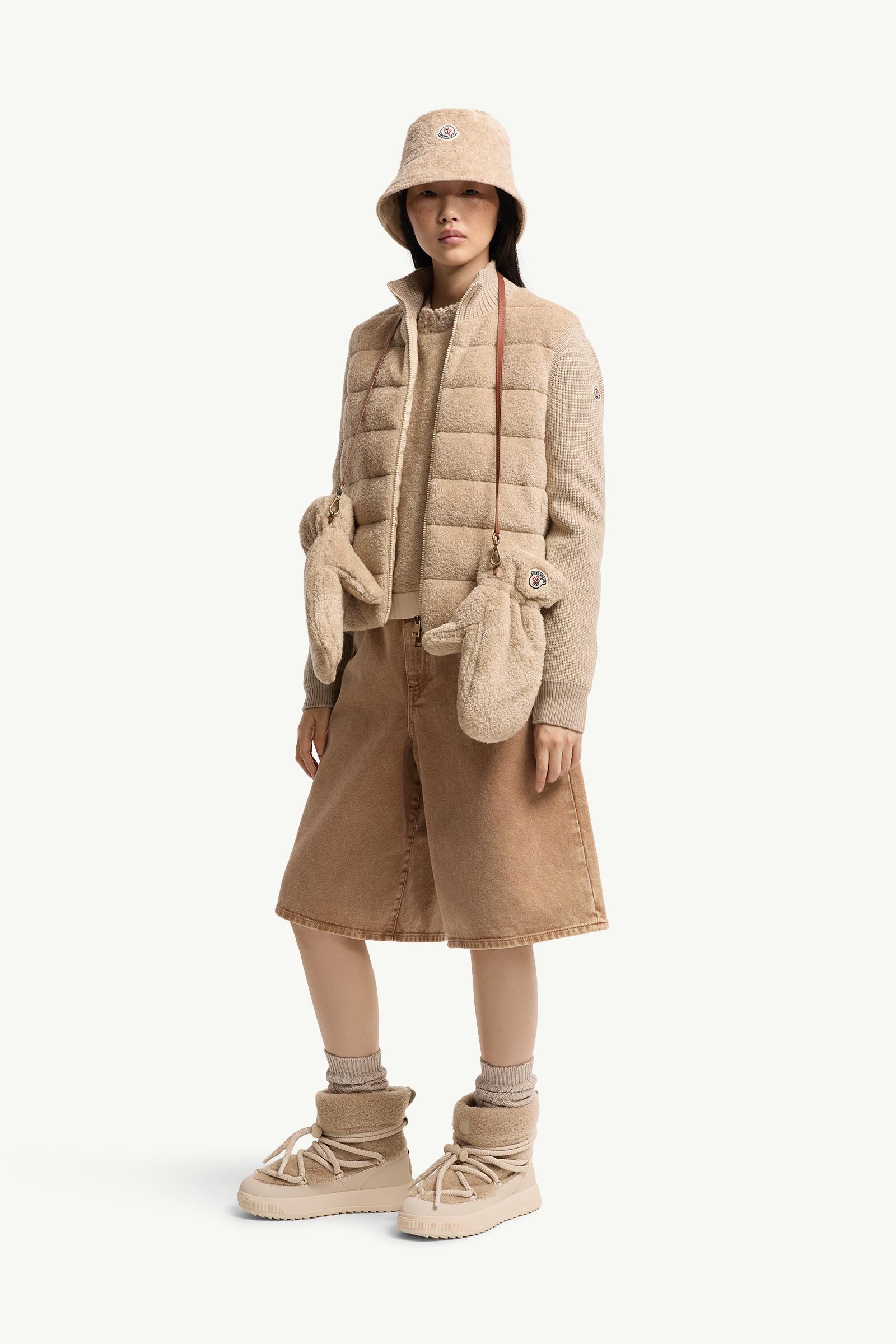 Moncler Padded Teddy & Wool Zip-Up Cardigan Light Beige Light Beige
