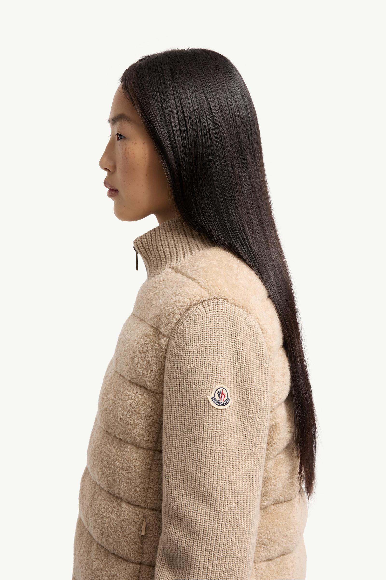 Moncler Padded Teddy & Wool Zip-Up Cardigan Light Beige Light Beige