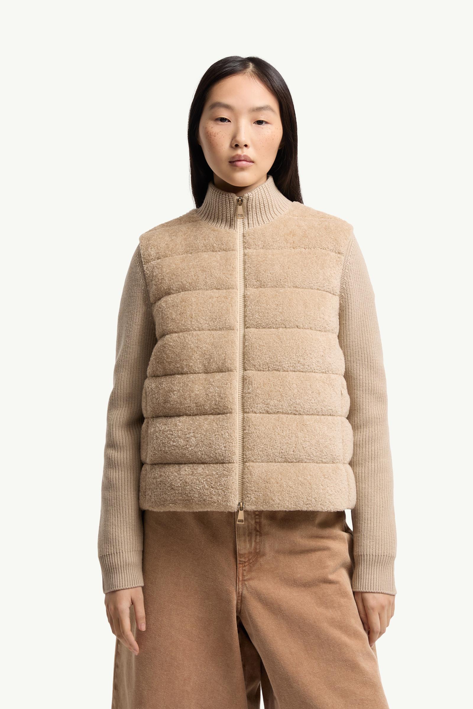 Moncler Padded Teddy & Wool Zip-Up Cardigan Light Beige Light Beige