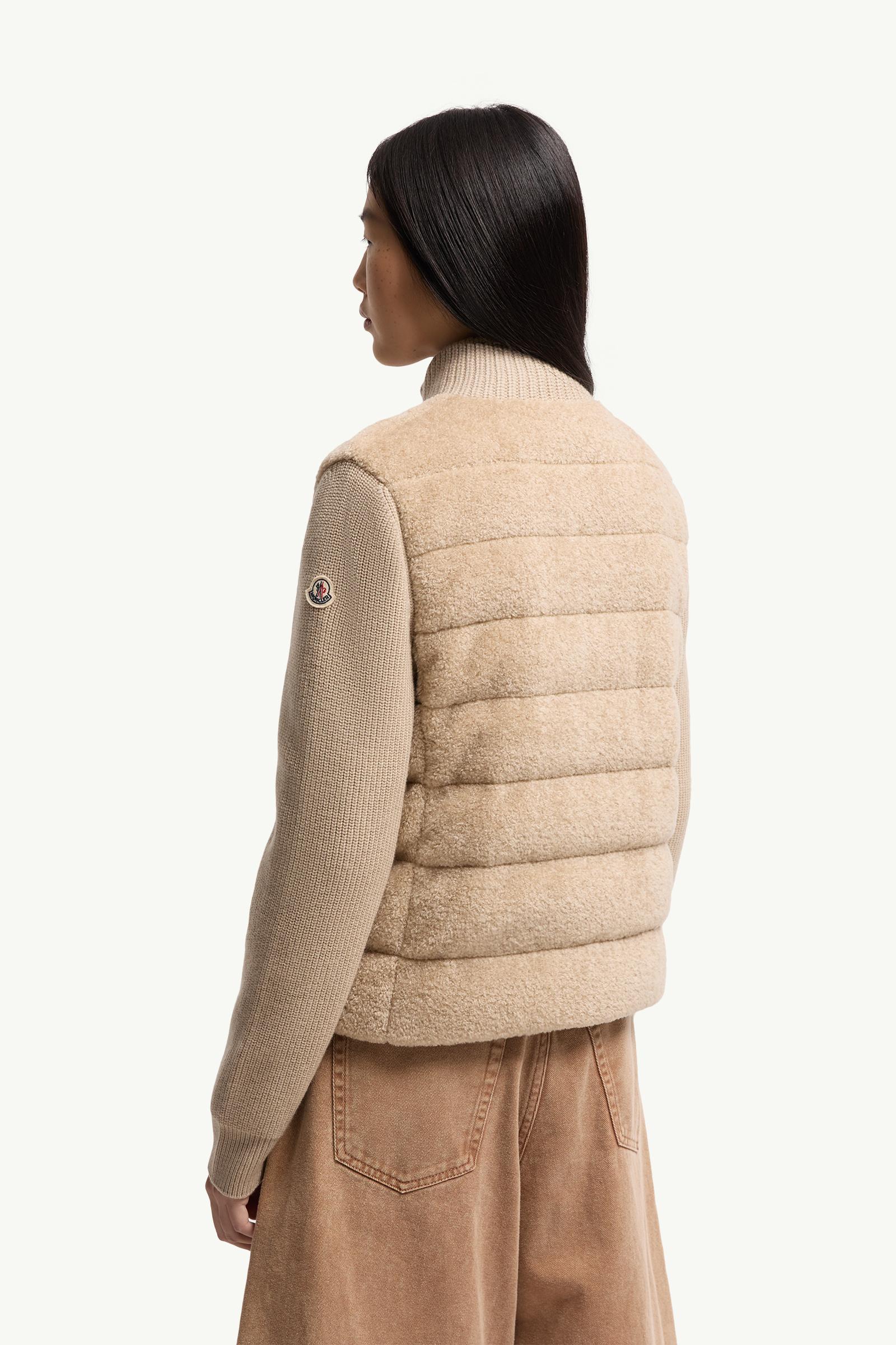 Moncler Padded Teddy & Wool Zip-Up Cardigan Light Beige Light Beige