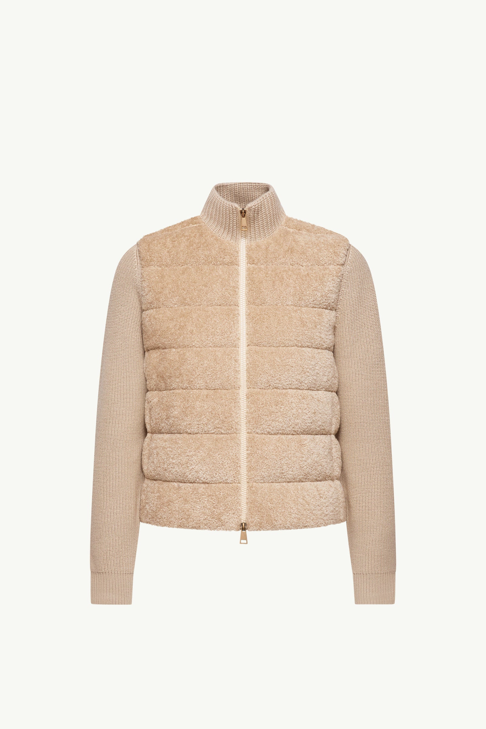 Moncler Padded Teddy & Wool Zip-Up Cardigan Light Beige Light Beige