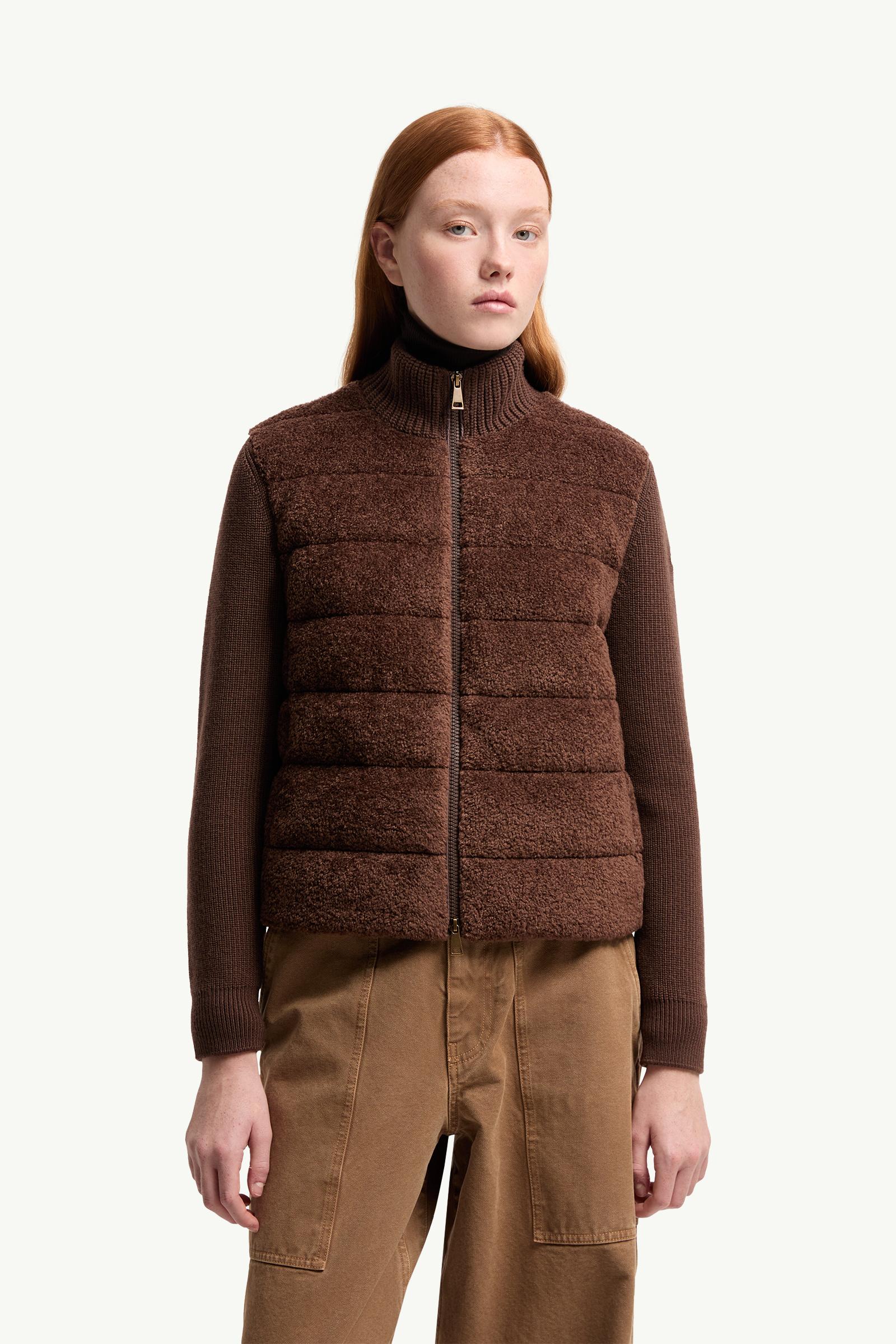 Moncler Padded Teddy & Wool Zip-Up Cardigan Brown Brown
