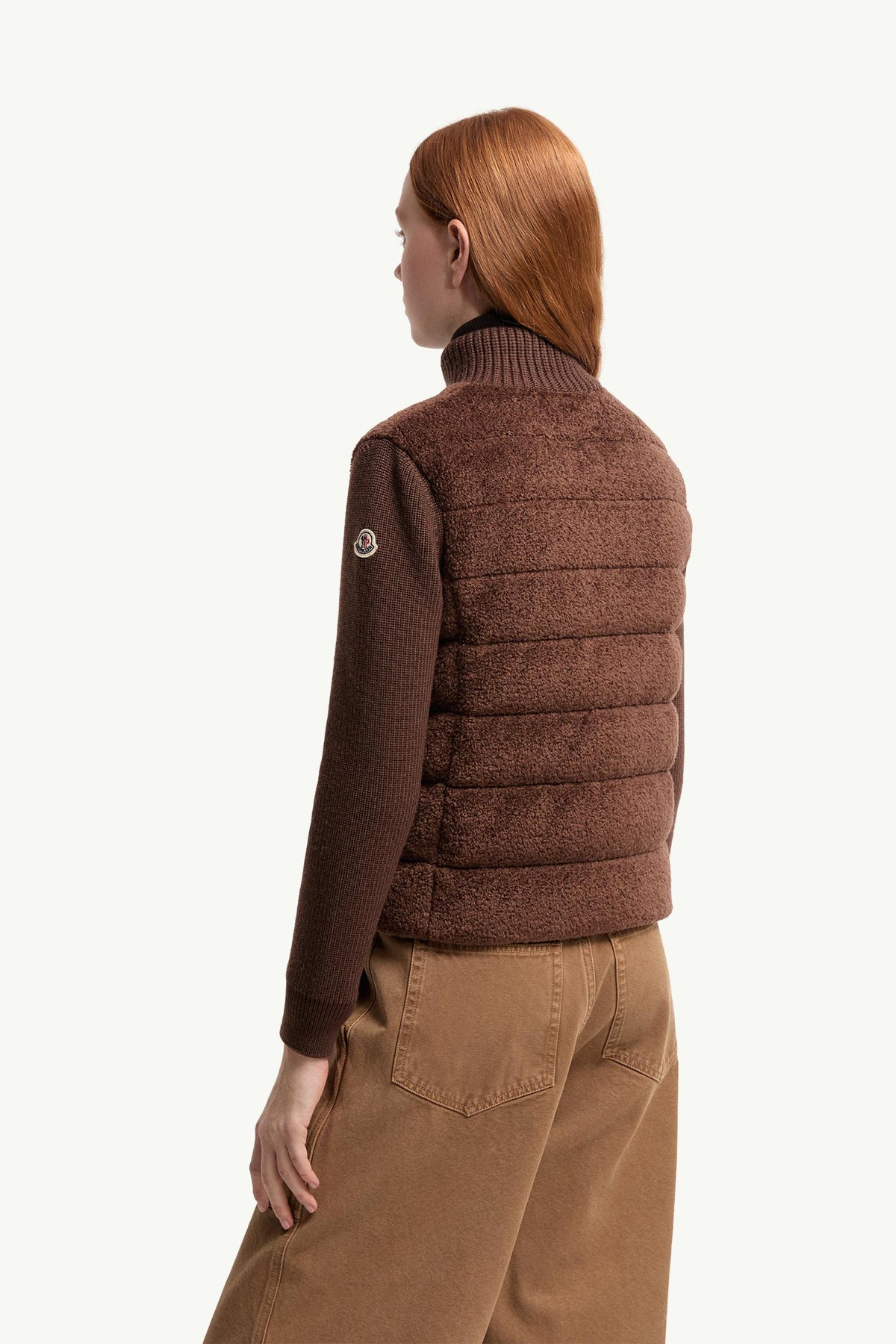 Moncler Padded Teddy & Wool Zip-Up Cardigan Brown Brown