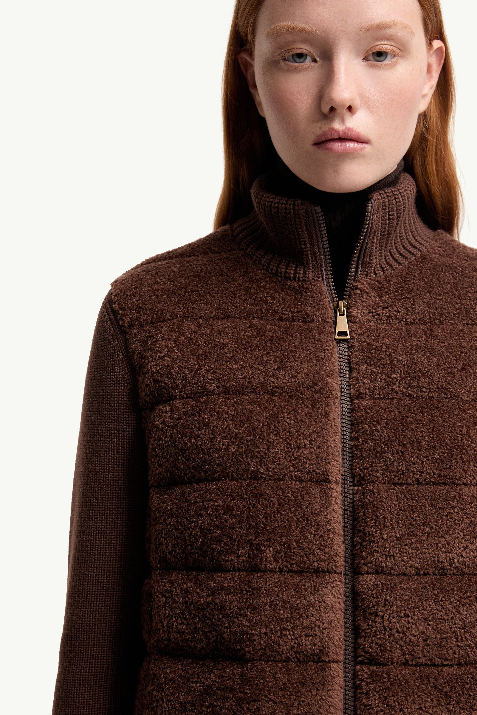 Moncler Padded Teddy & Wool Zip-Up Cardigan Brown Brown