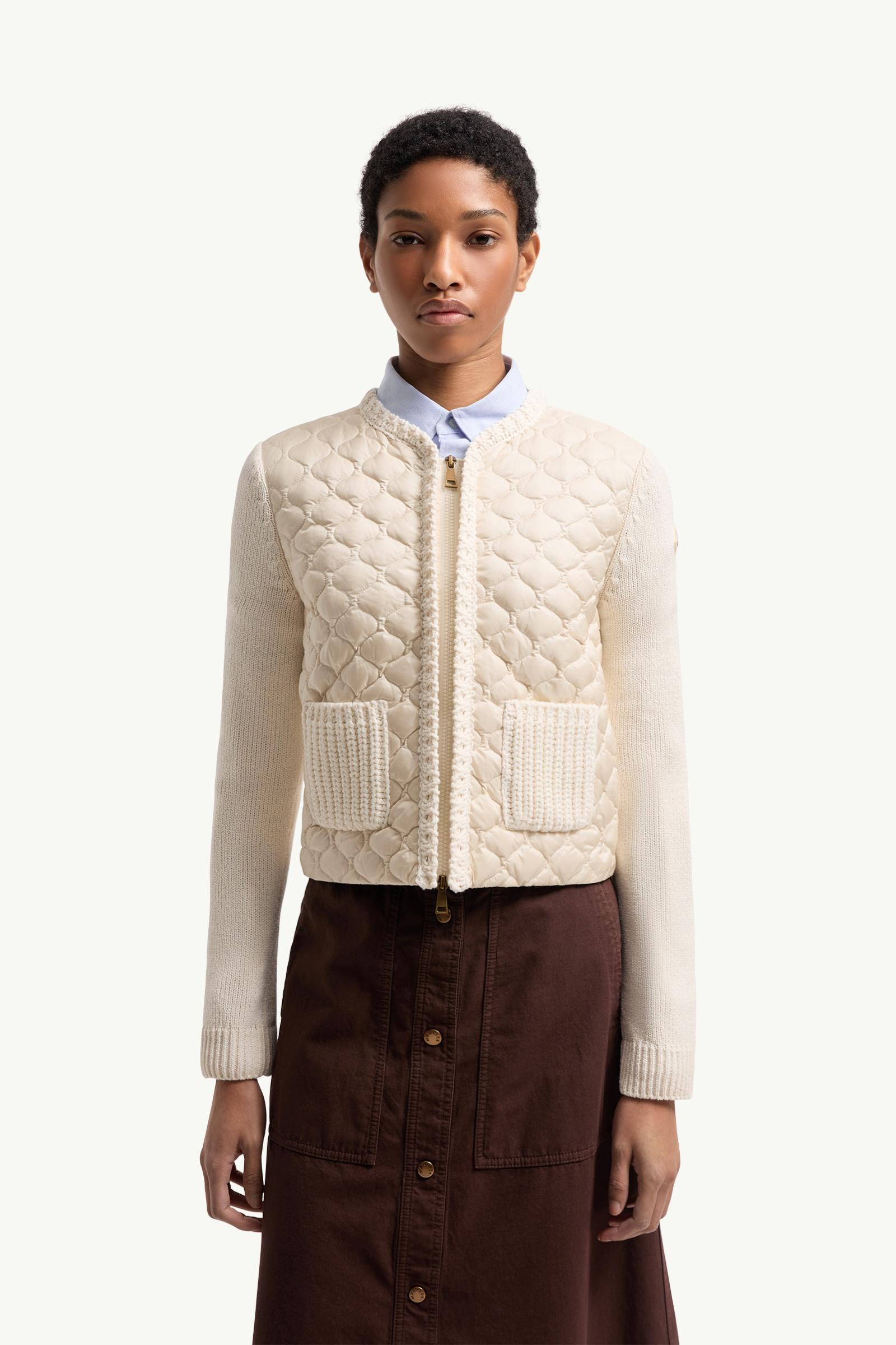 Moncler Geometric-Quilted Padded Zip-Up Cardigan White White