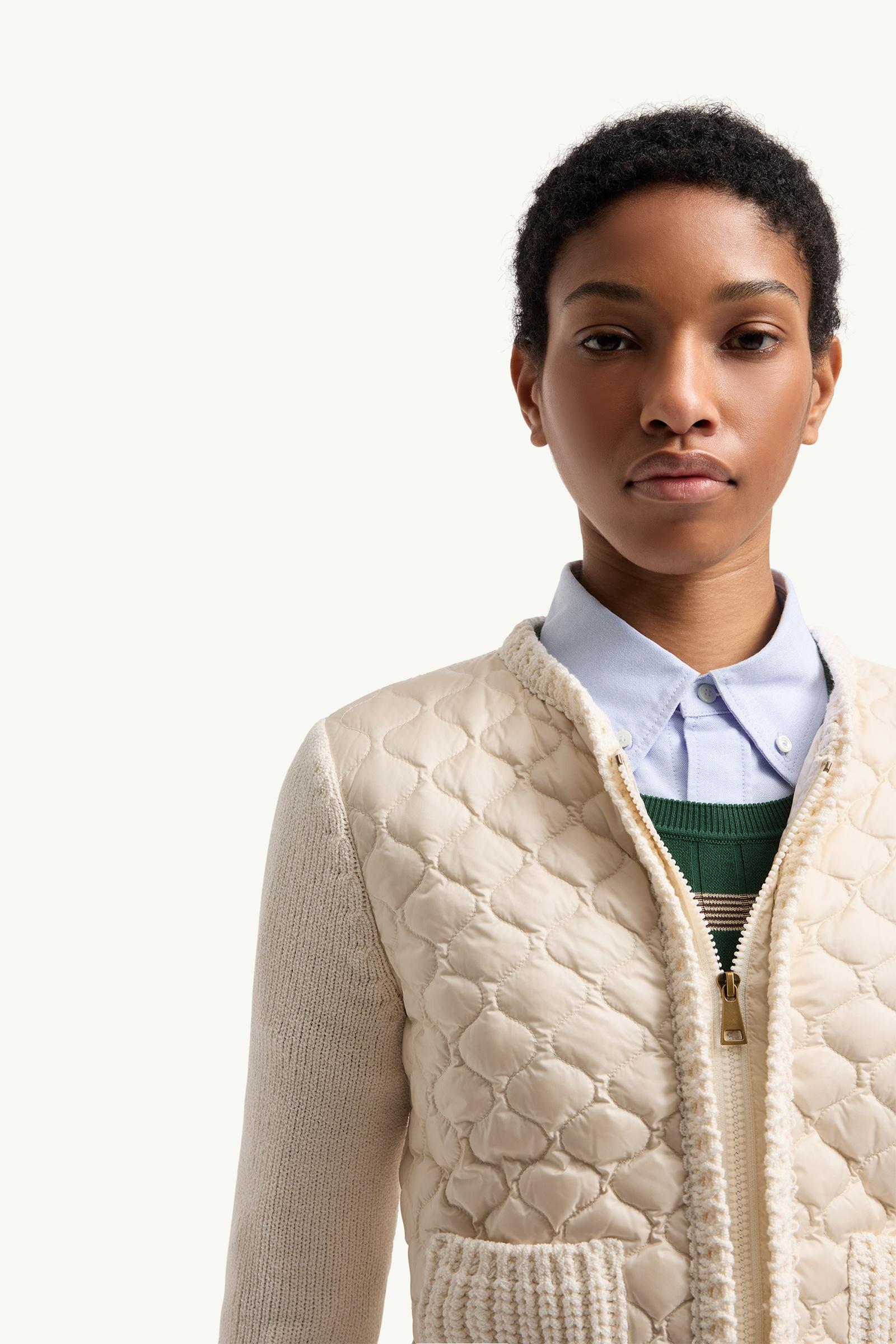 Moncler Geometric-Quilted Padded Zip-Up Cardigan White White