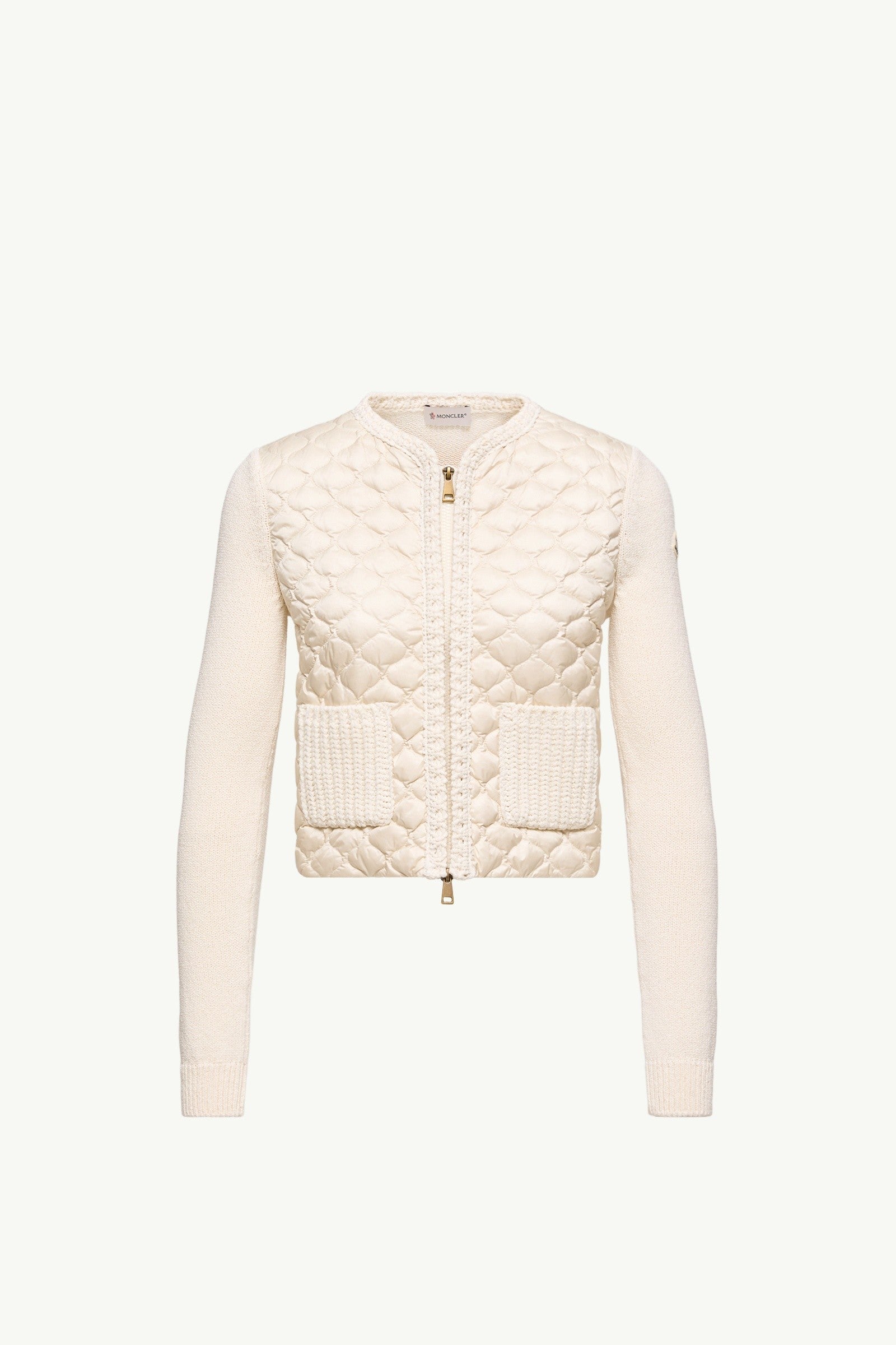 Moncler Geometric-Quilted Padded Zip-Up Cardigan White White