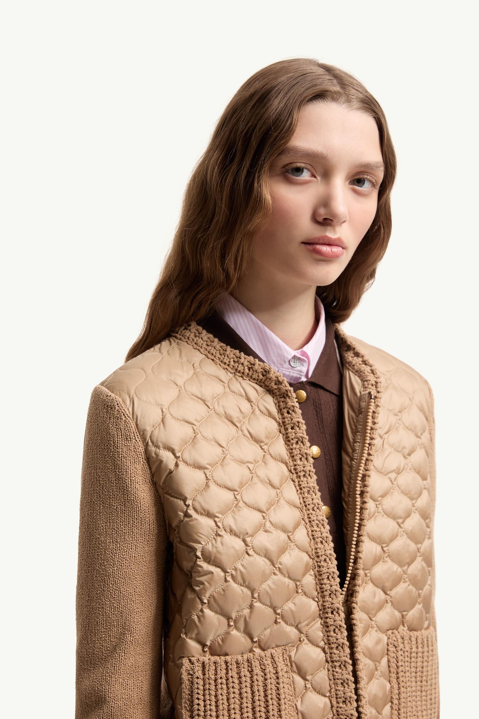 Moncler Geometric-Quilted Padded Zip-Up Cardigan Beige Beige