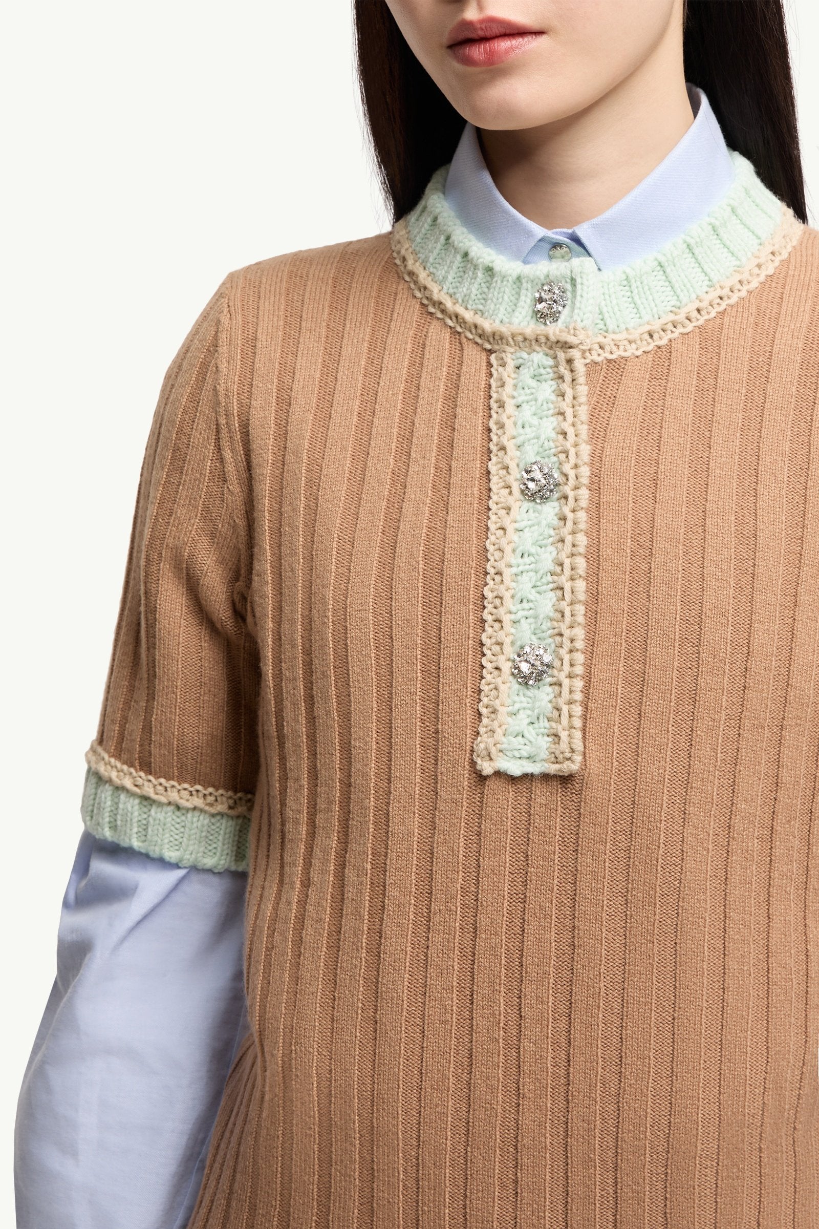 Moncler Jewel Buttons Wool & Cashmere Sweater Camel Beige Camel Beige