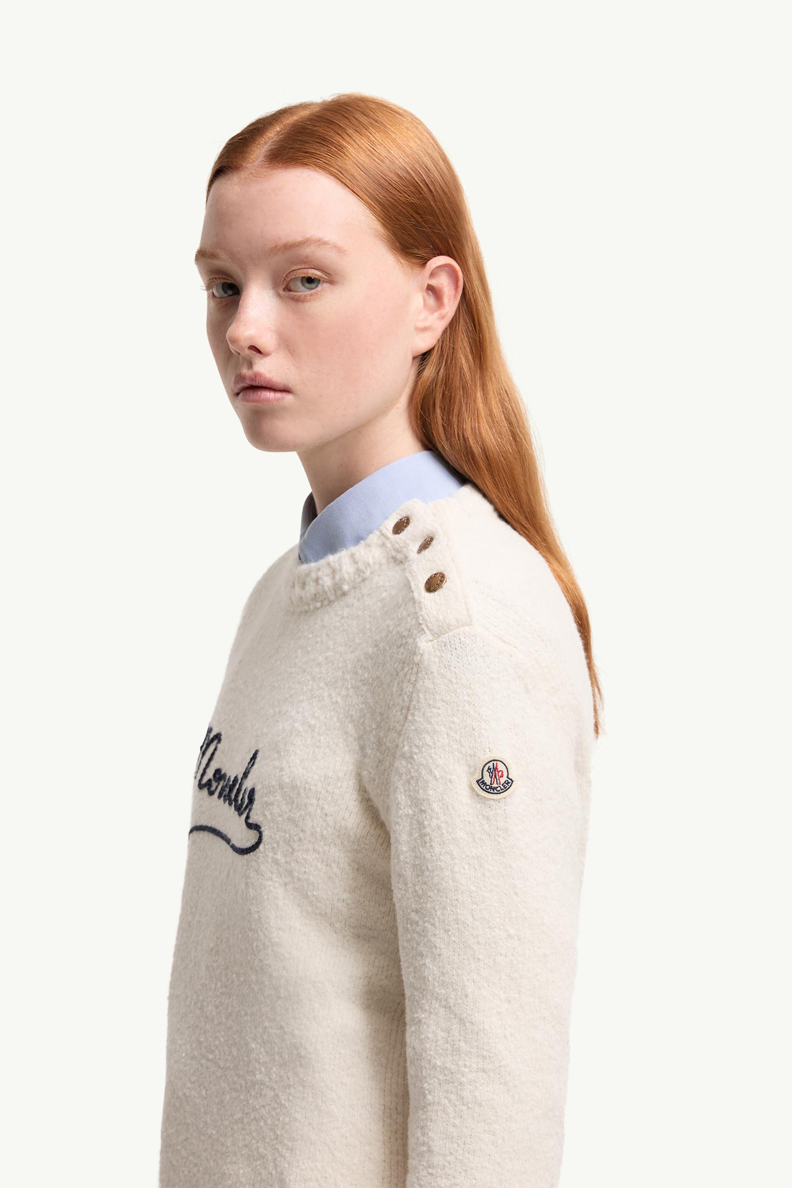 Moncler Embroidered Logo Cotton Blend Sweater White White