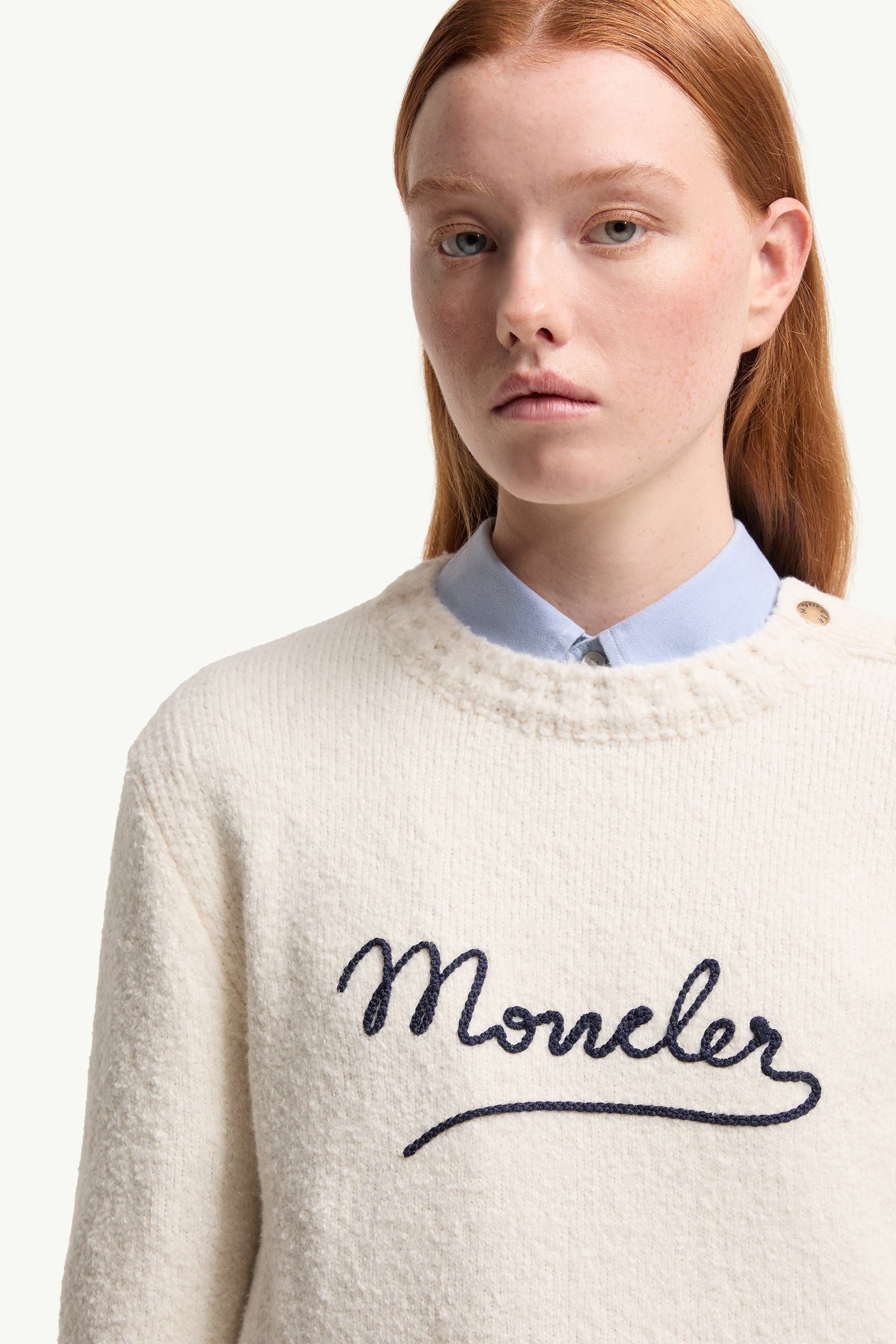 Moncler Embroidered Logo Cotton Blend Sweater White White