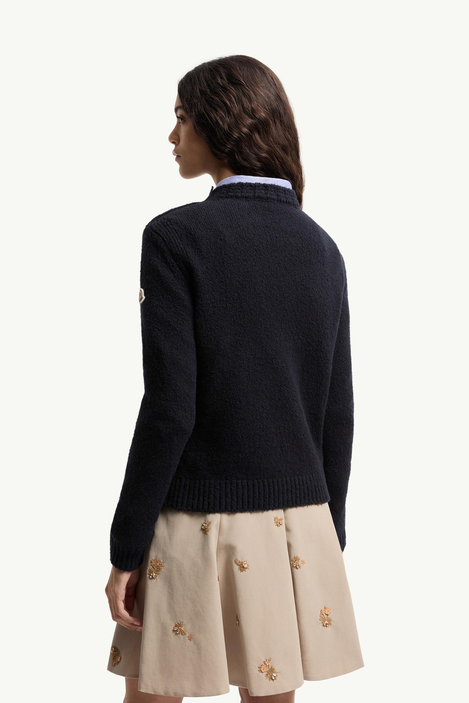 Moncler Embroidered Logo Cotton Blend Sweater Navy Blue Navy Blue