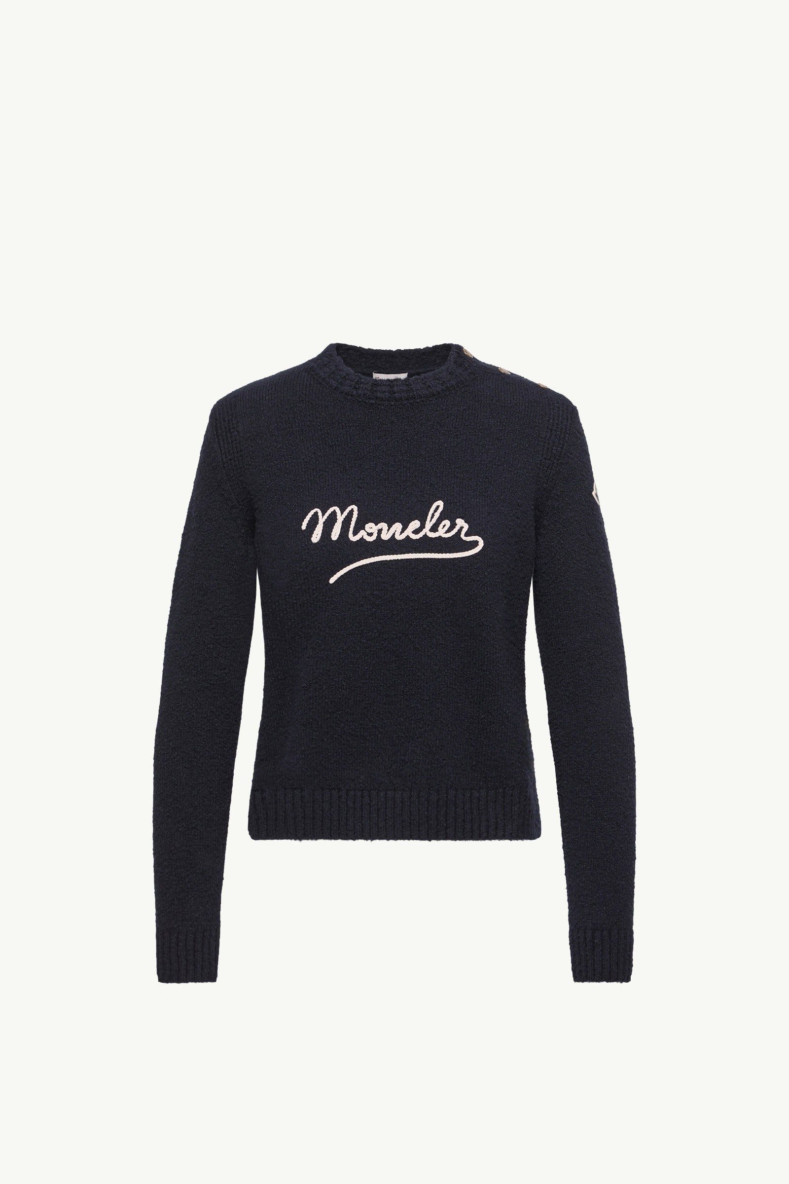 Moncler Embroidered Logo Cotton Blend Sweater Navy Blue Navy Blue