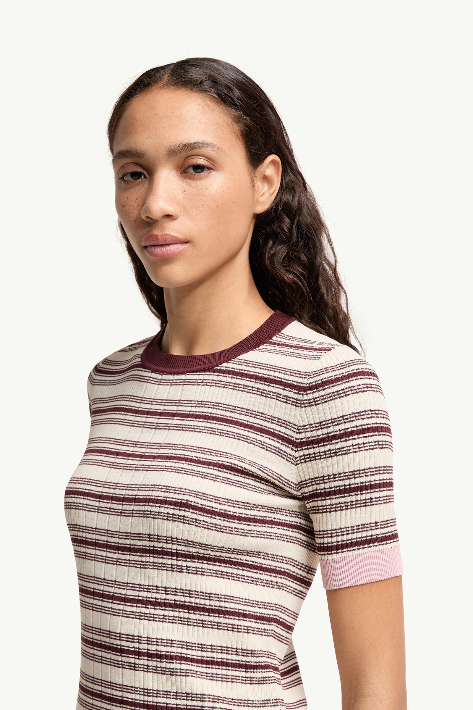 Moncler Striped Cotton T-Shirt White & Brown White & Brown