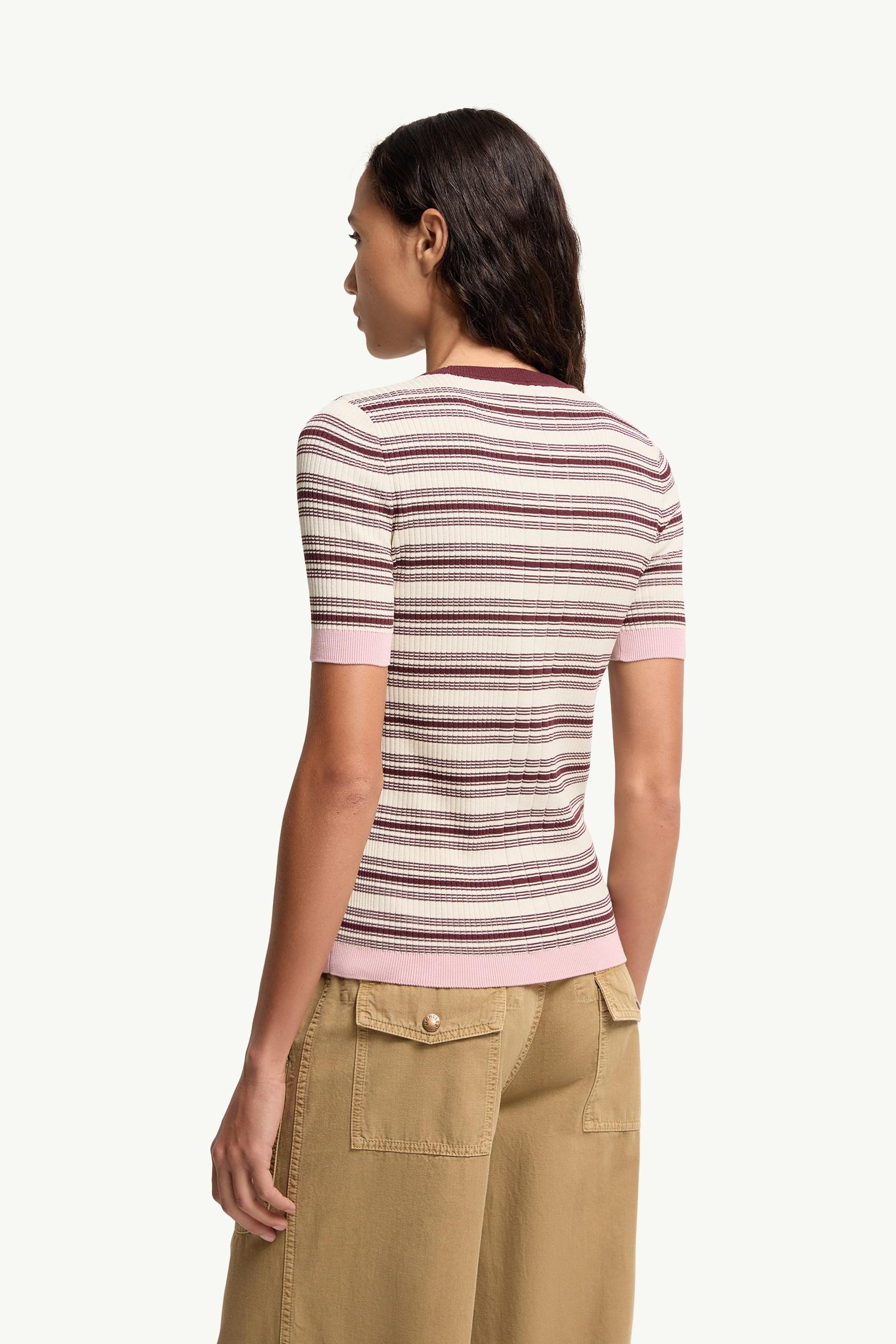 Moncler Striped Cotton T-Shirt White & Brown White & Brown